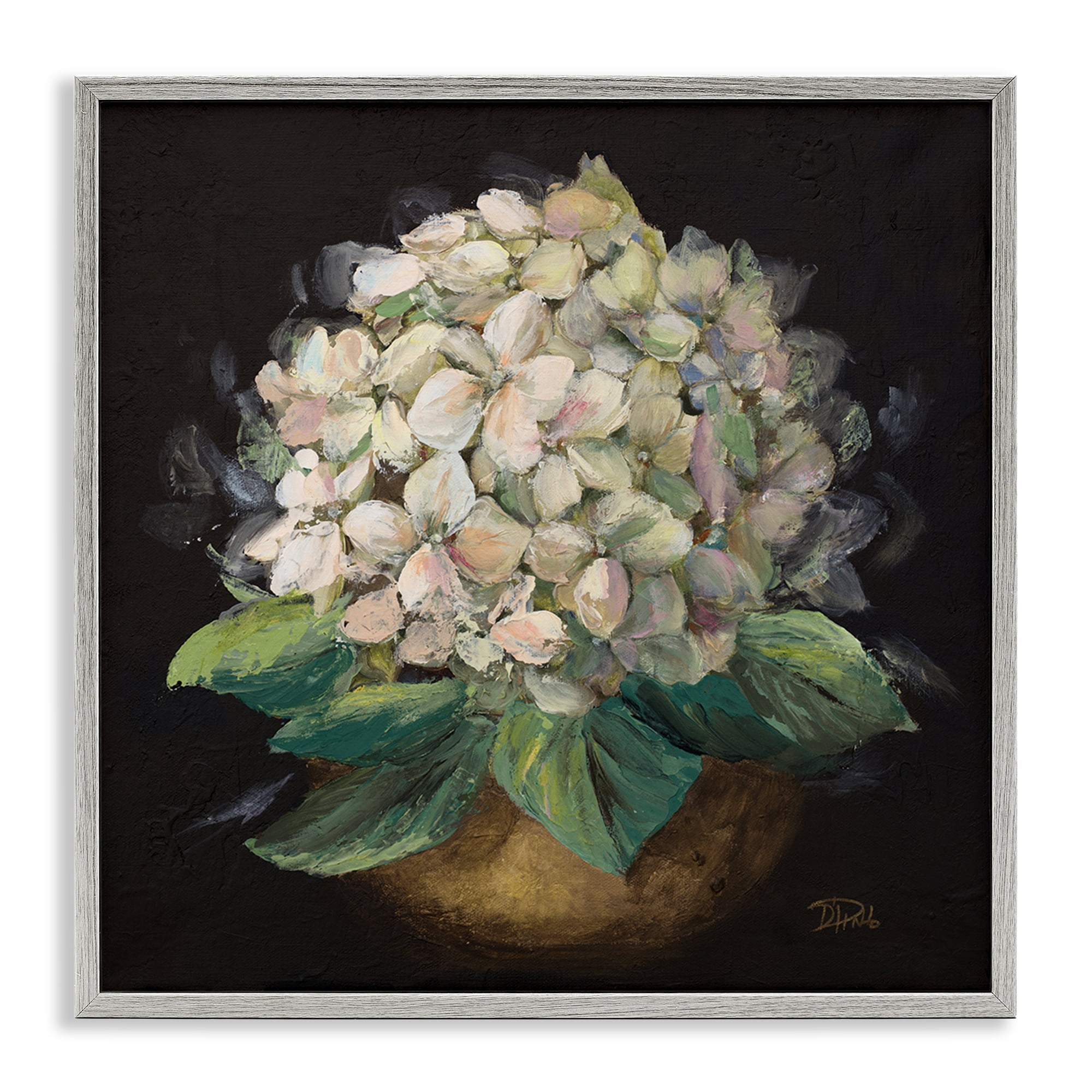 Stupell Industries Potted Hydrangea Plant Plants & Flowers Painting Gray Framed Art Print Wall Art, 17 x 17