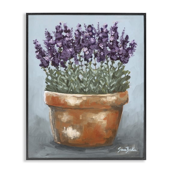 Stupell Industries Potted Lavender Herbs Floral Painting Black Framed Art Print Wall Art, 11 x 14
