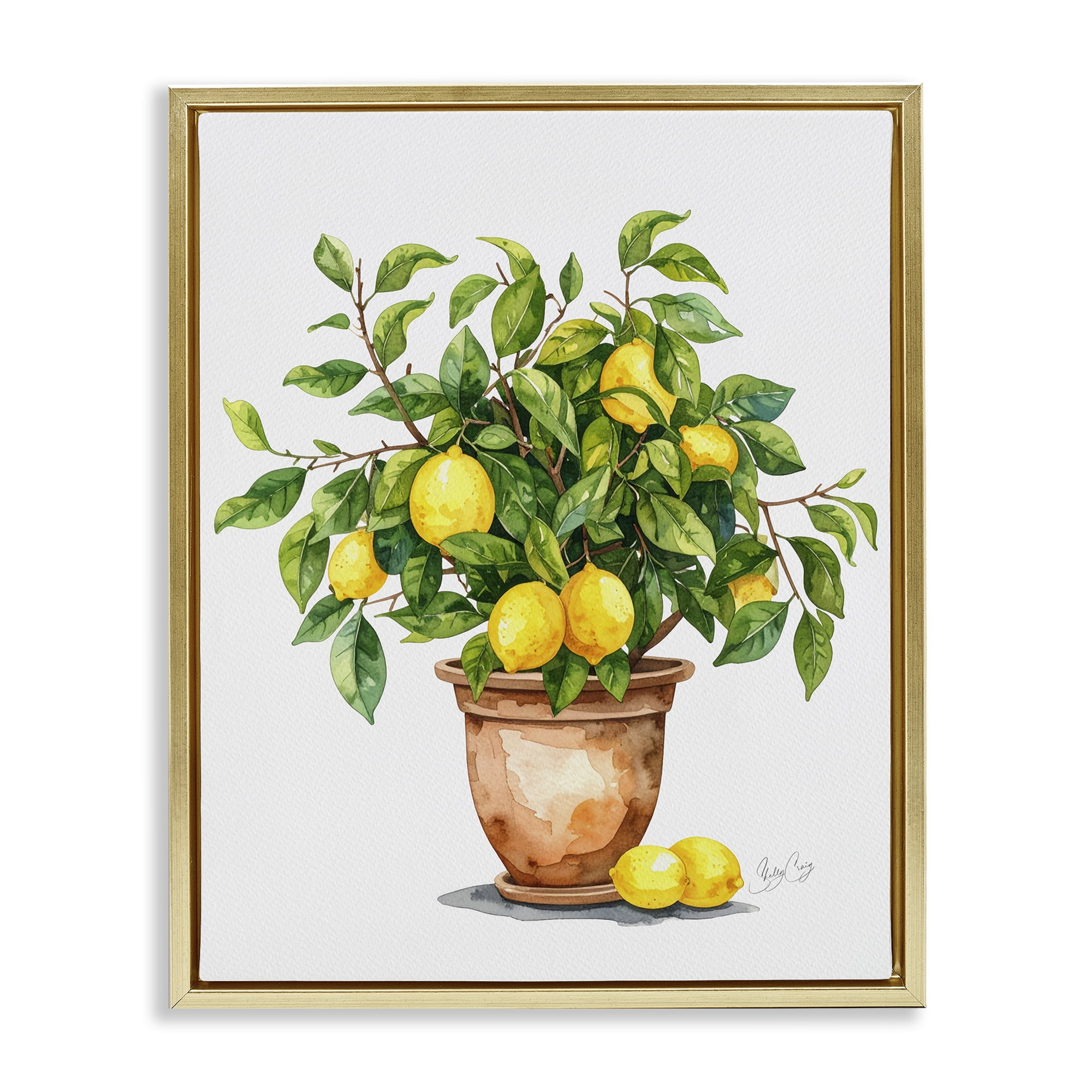 Stupell Industries Potted Lemon Tree Gold Framed Floater Canvas Wall Art, design by Shelly Craig