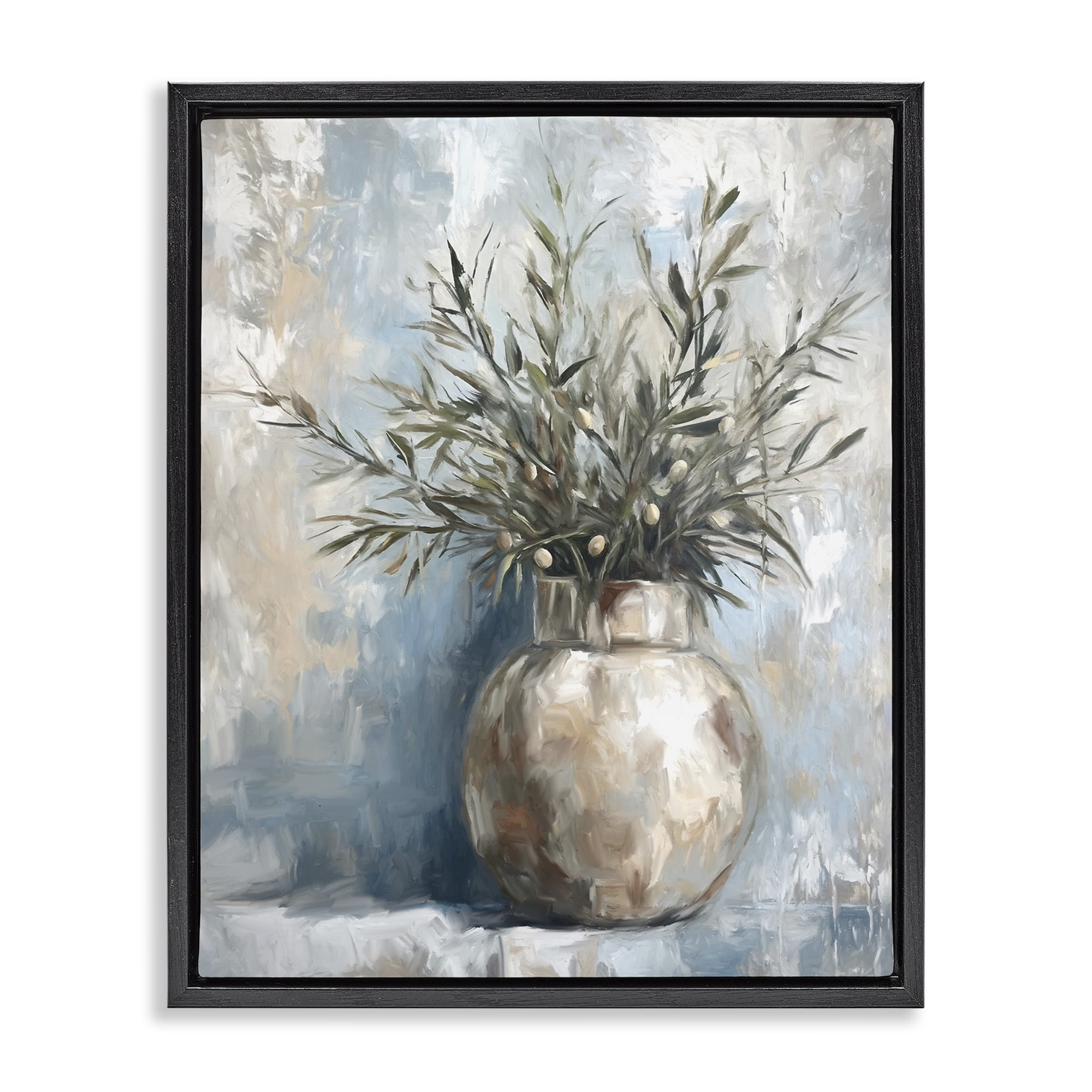 Stupell Industries Potted Olive Branches Botanical & Floral Painting Black Floater Framed Canvas Art Print Wall Art, 25 x 31