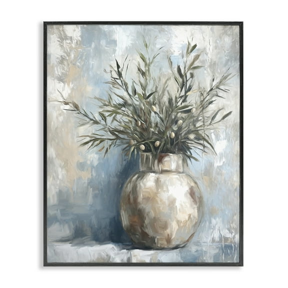 Stupell Industries Potted Olive Branches Botanical & Floral Painting Black Framed Art Print Wall Art, 11 x 14