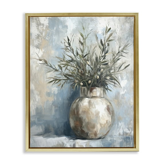 Stupell Industries Potted Olive Branches Botanical & Floral Painting Gold Floater Framed Canvas Art Print Wall Art, 25 x 31