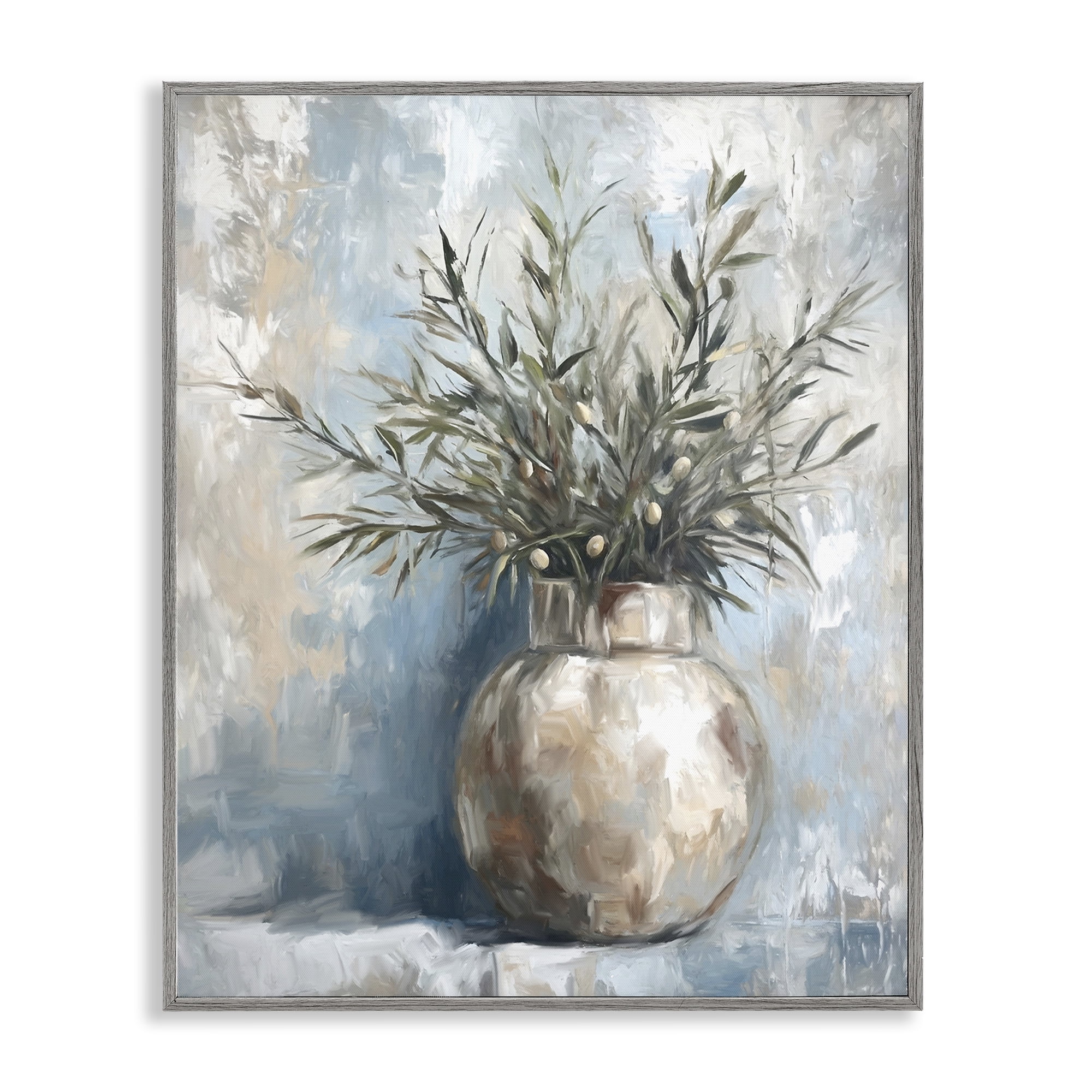 Stupell Industries Potted Olive Branches Botanical & Floral Painting Gray Framed Art Print Wall Art, 11 x 14