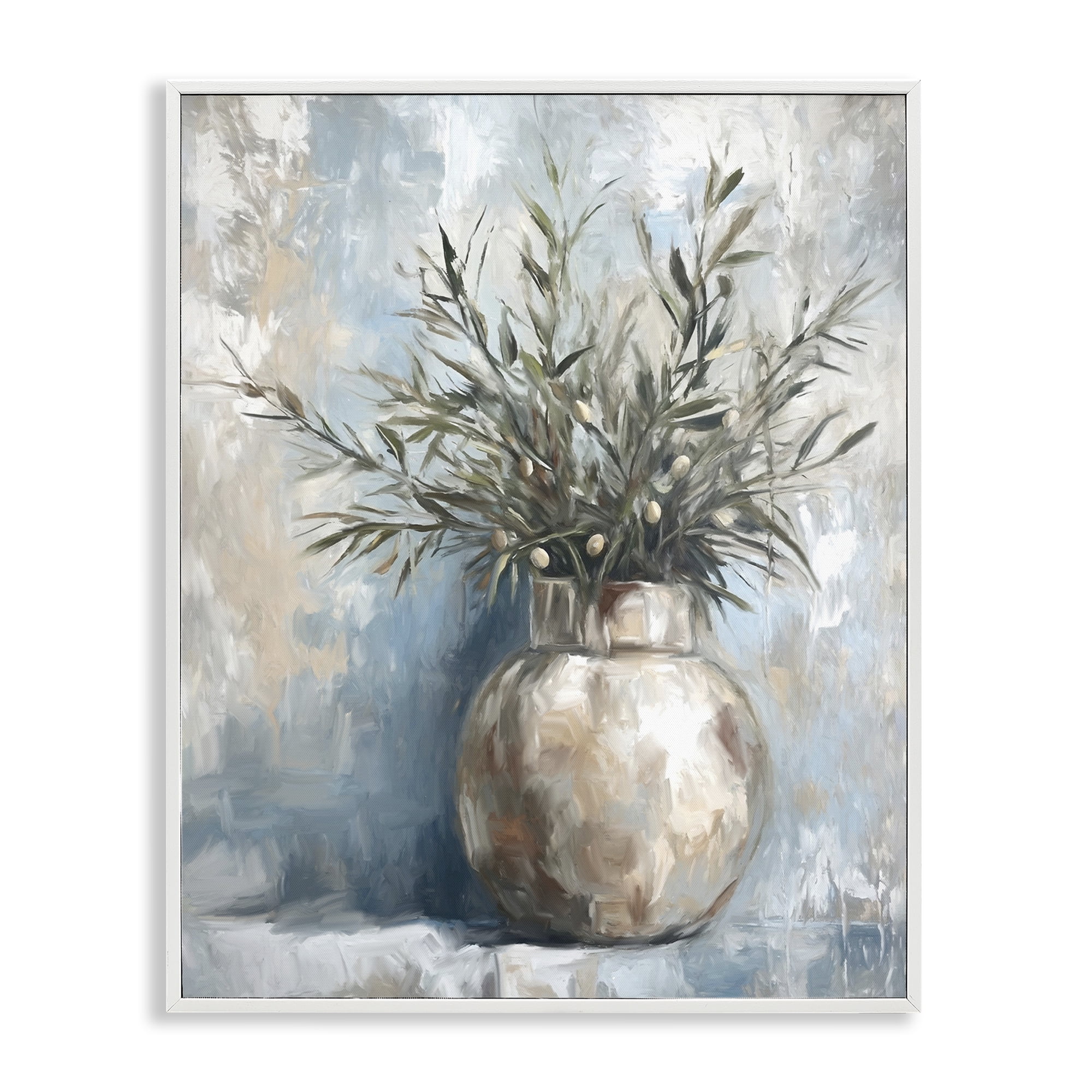Stupell Industries Potted Olive Branches Botanical & Floral Painting White Framed Art Print Wall Art, 16 x 20