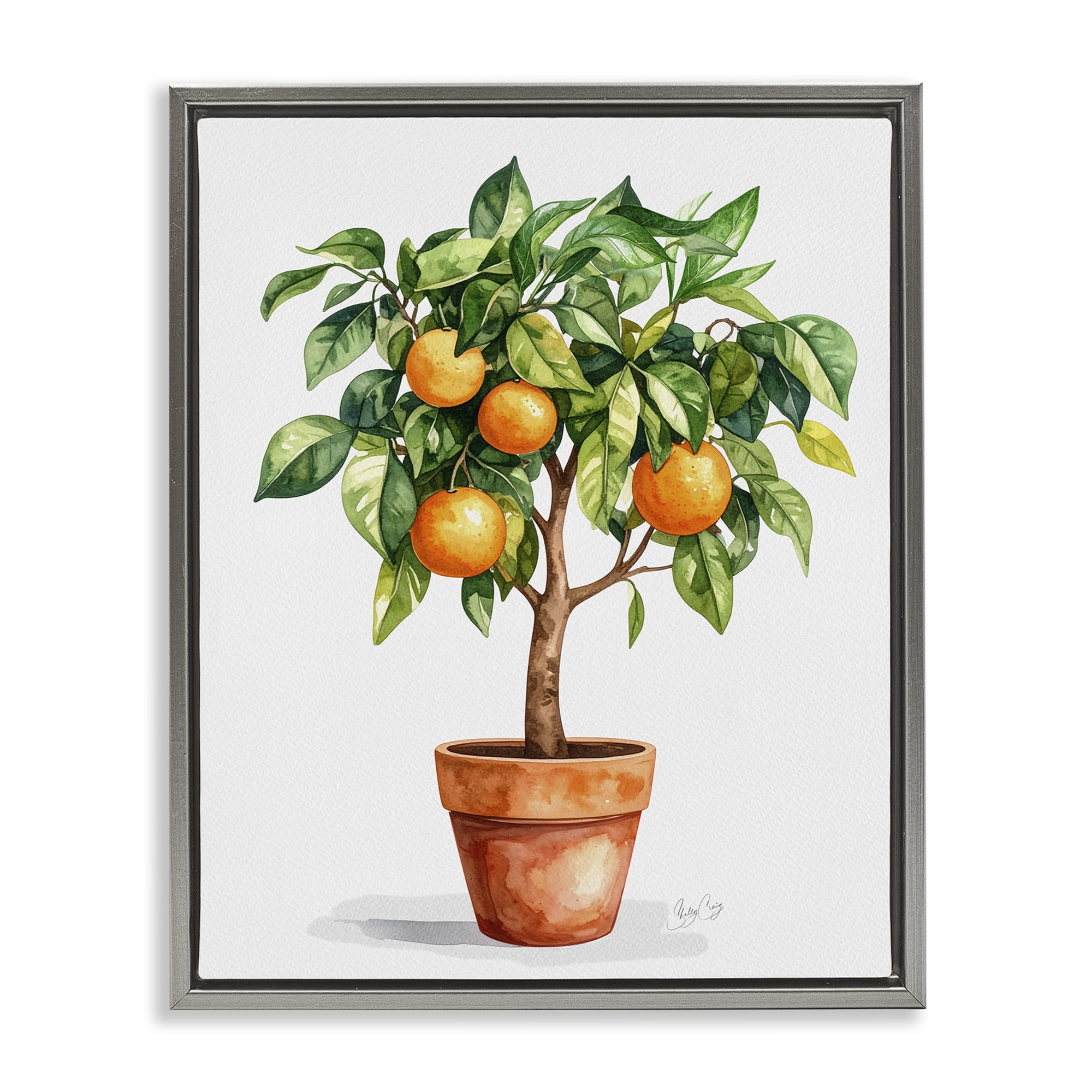 Stupell Industries Potted Orange Tree Gray Framed Floater Canvas Wall Art, design by Shelly Craig
