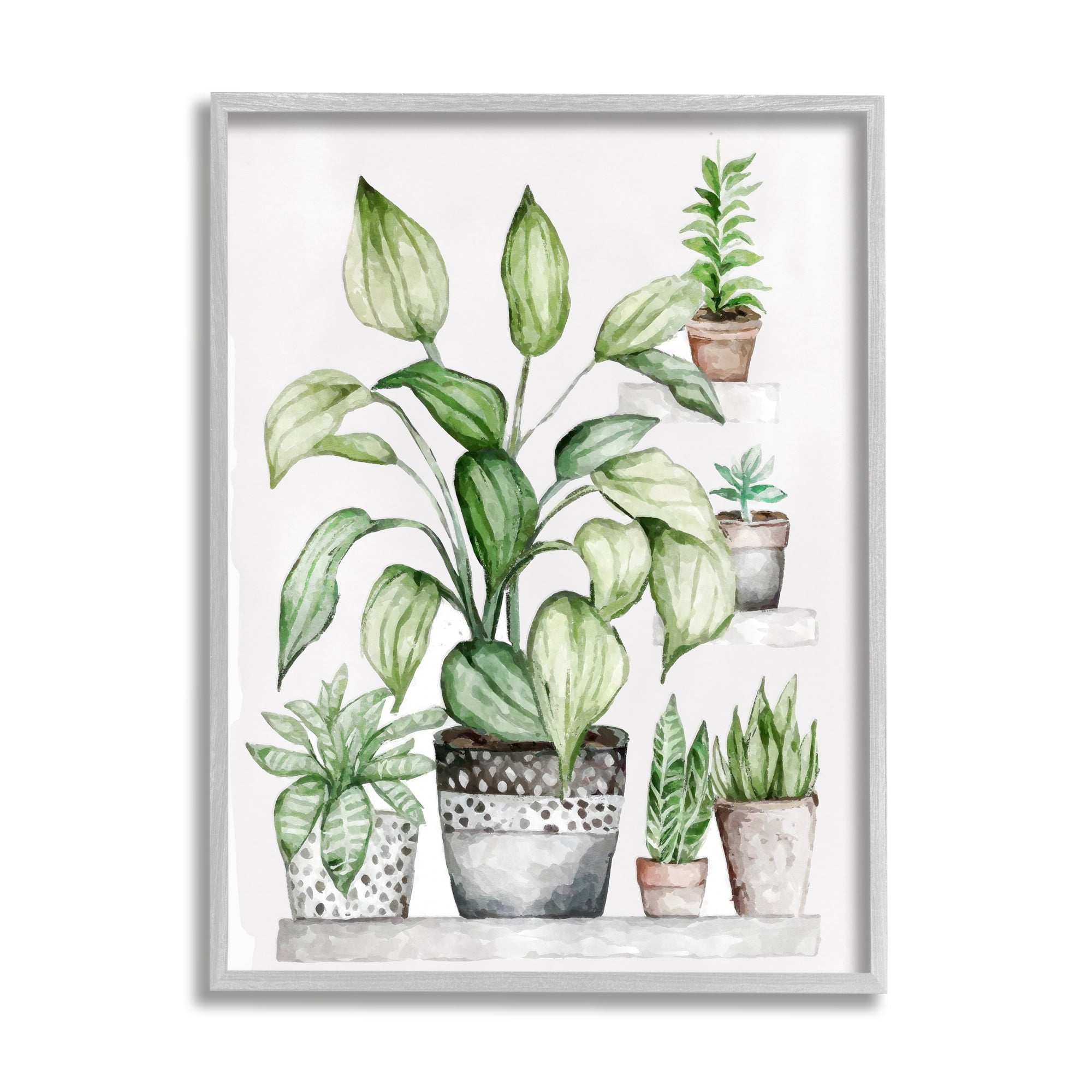 Stupell Industries Potted Plant Garden Botanicals Botanical & Floral Painting Gray Framed Art Print Wall Art