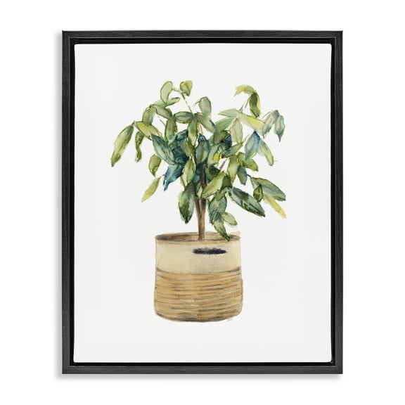 Stupell Industries Potted Plant Greenery Botanical & Floral Painting Black Floater Framed Art Print Wall Art, 17 x 21