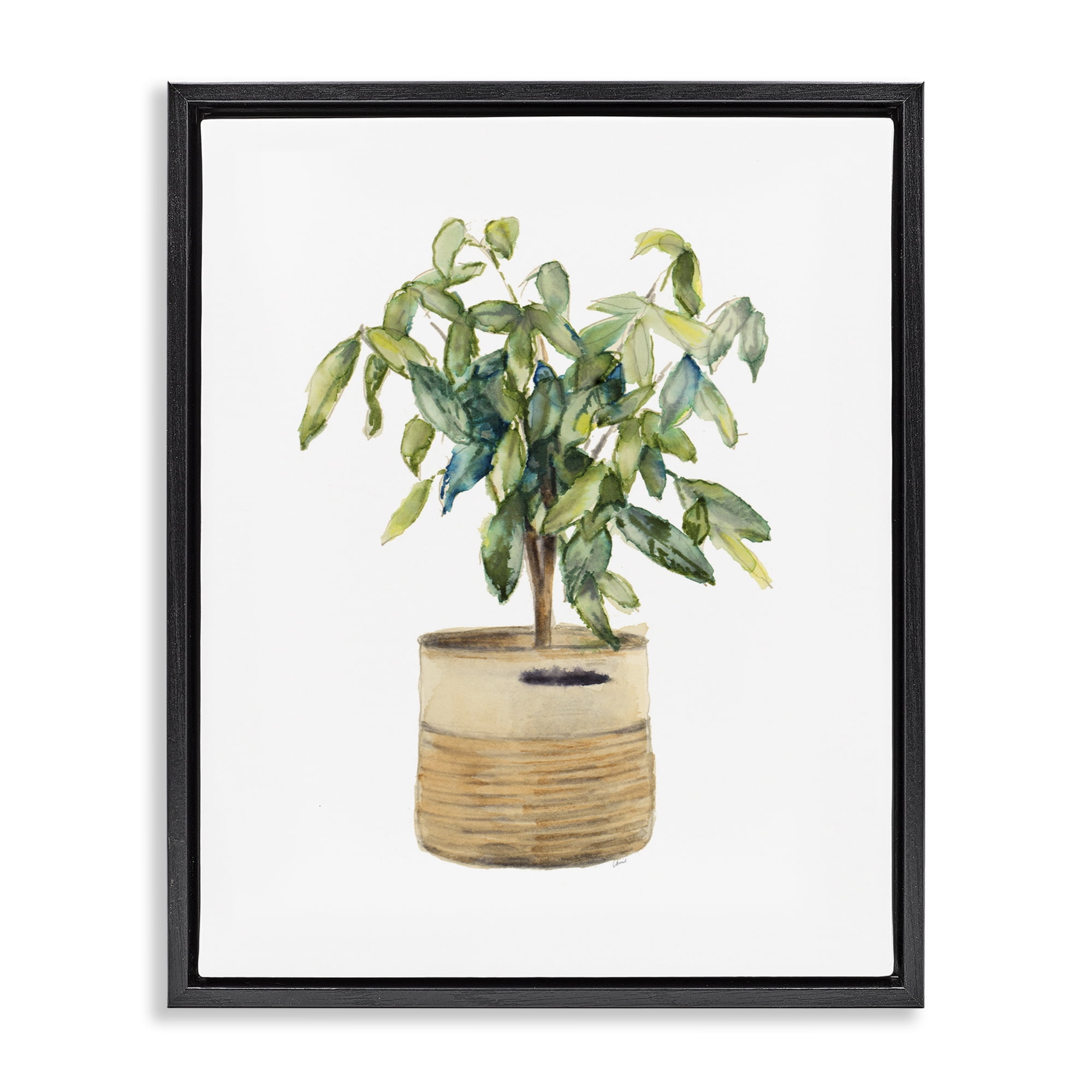 Stupell Industries Potted Plant Greenery Botanical & Floral Painting Black Floater Framed Art Print Wall Art, 25 x 31