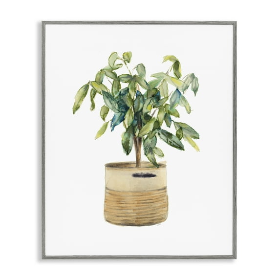 Stupell Industries Potted Plant Greenery Botanical & Floral Painting Gray Framed Art Print Wall Art, 24 x 30