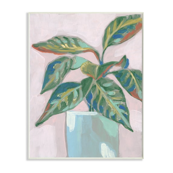 Stupell Industries Potted Plant Pink Green Painting Wood Plaque by Jennifer Goldberger