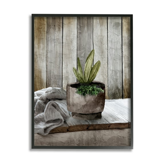 Stupell Industries Potted Plant Still Life Botanical & Floral Painting Black Framed Art Print Wall Art, 11 x 14