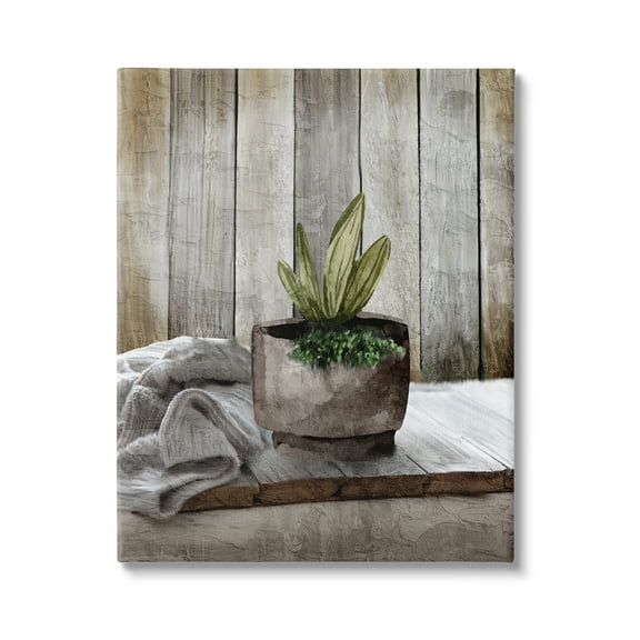 Stupell Industries Potted Plant Still Life Botanical & Floral Painting Gallery Wrapped Canvas Art Print Wall Art, 16 x 20