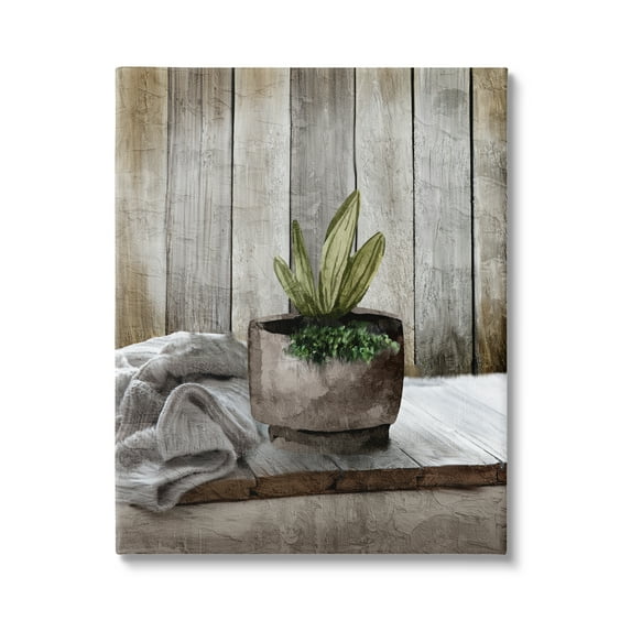 Stupell Industries Potted Plant Still Life Botanical & Floral Painting Gallery Wrapped Canvas Art Print Wall Art, 36 x 48