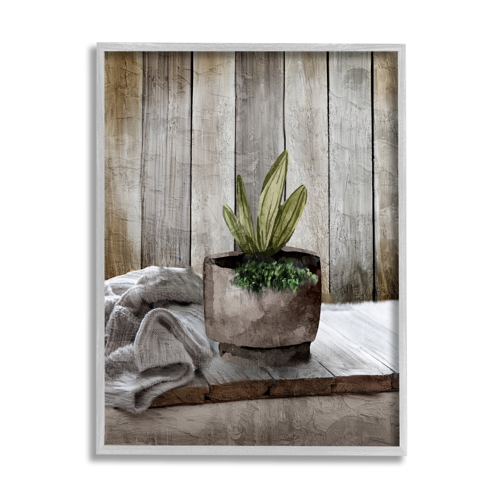 Stupell Industries Potted Plant Still Life Botanical & Floral Painting Gray Framed Art Print Wall Art, 24 x 30