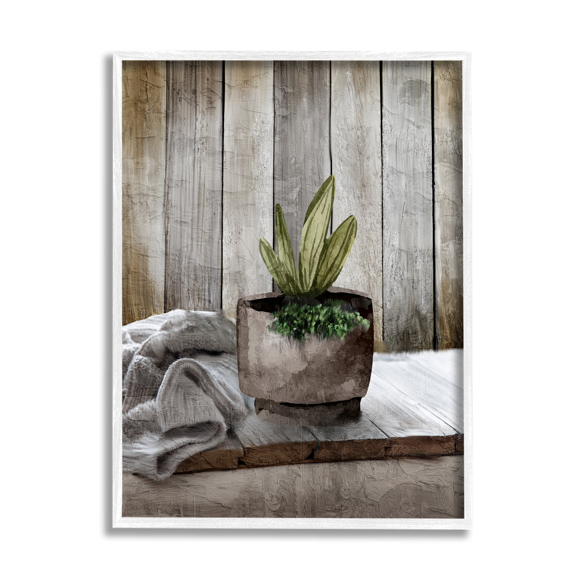 Stupell Industries Potted Plant Still Life Botanical & Floral Painting White Framed Art Print Wall Art, 16 x 20