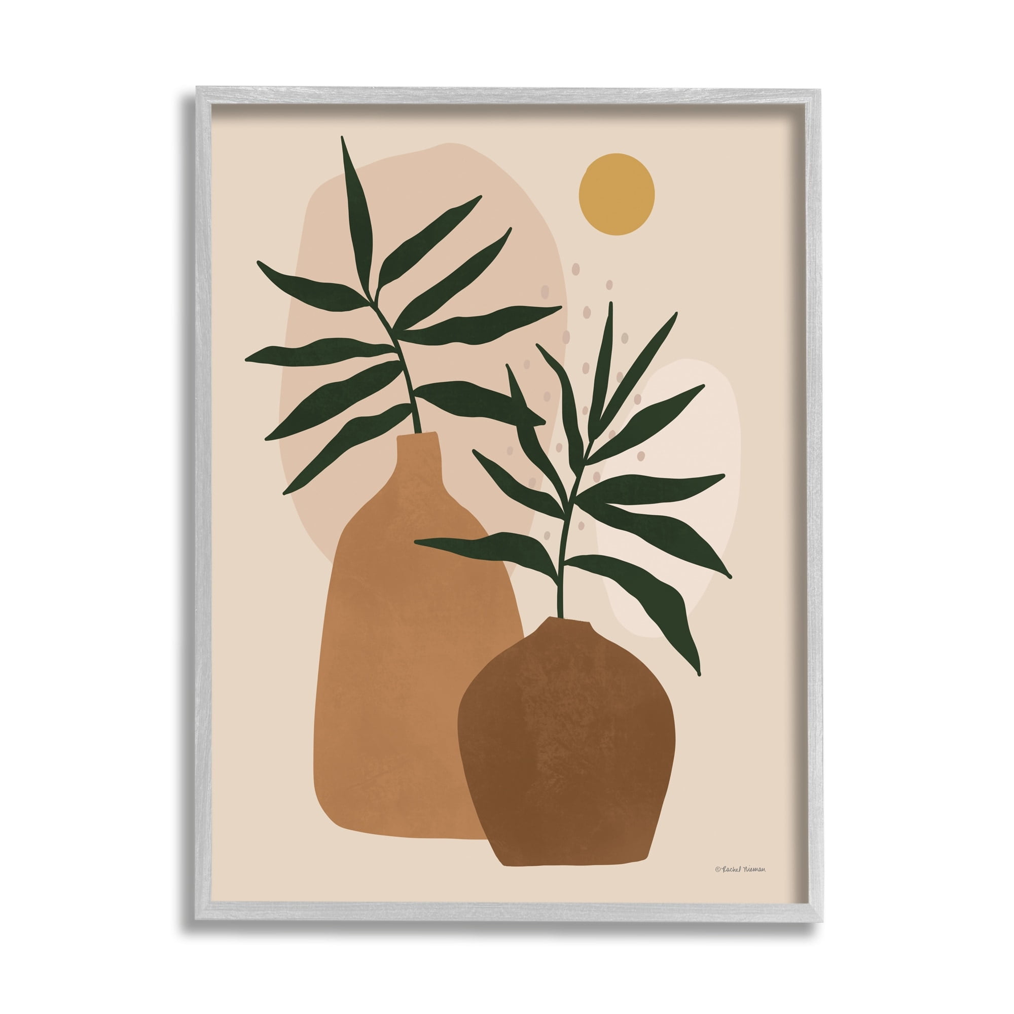 Stupell Industries Potted Plant Vases Cutout Abstract Botanical Shapes Graphic Art Gray Framed Art Print Wall Art, Design by Rachel Nieman