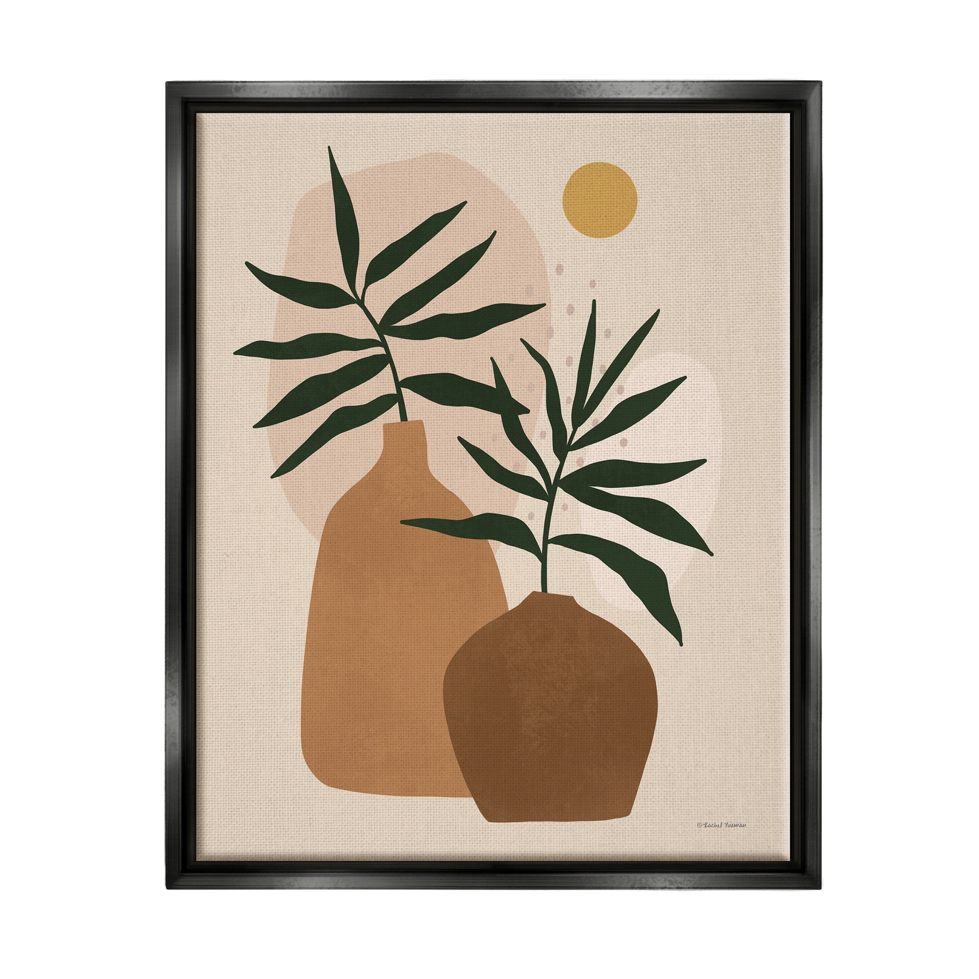 Stupell Industries Potted Plant Vases Cutout Abstract Botanical Shapes Graphic Art Jet Black Floating Framed Canvas Print Wall Art, Design by Rachel Nieman