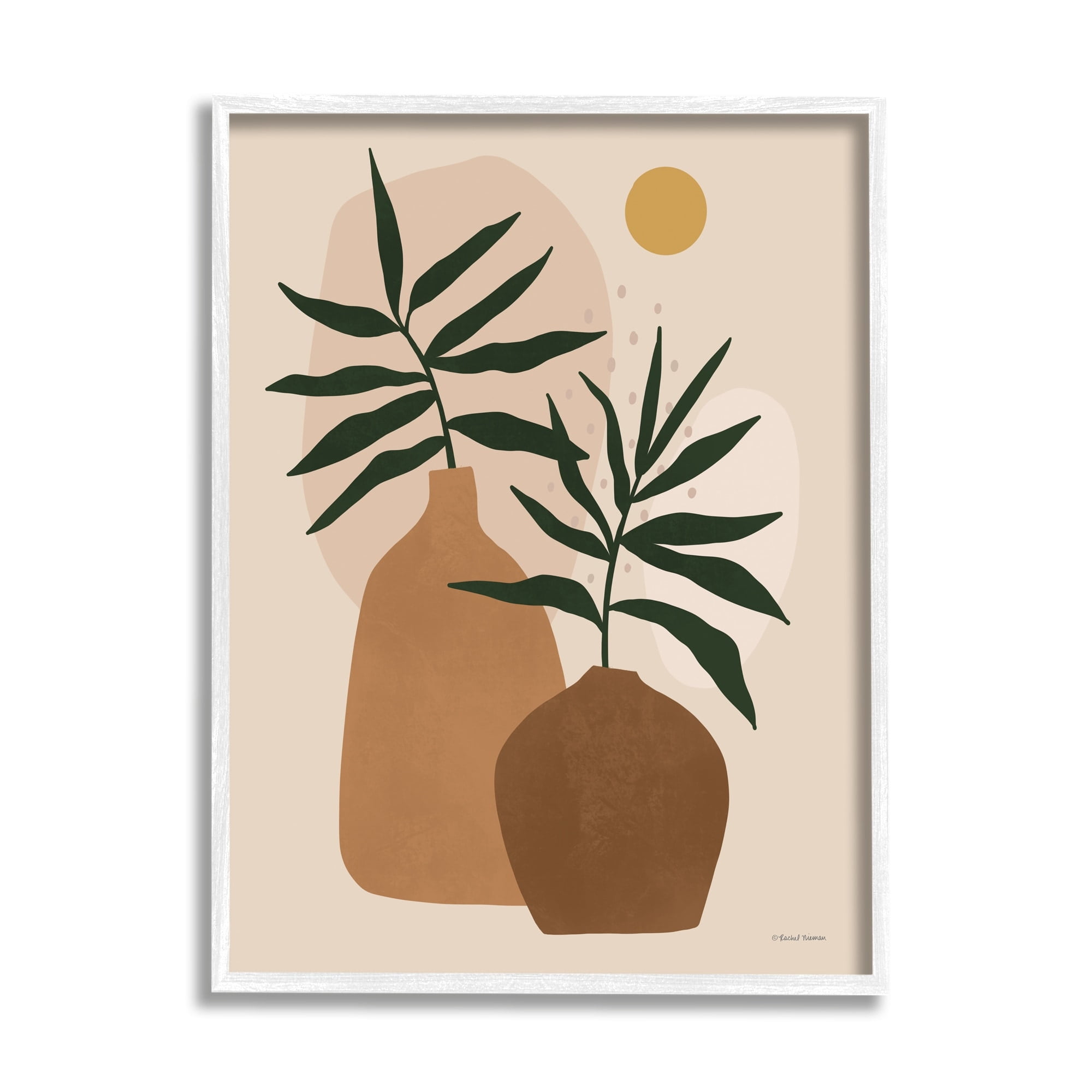 Stupell Industries Potted Plant Vases Cutout Abstract Botanical Shapes Graphic Art White Framed Art Print Wall Art, Design by Rachel Nieman