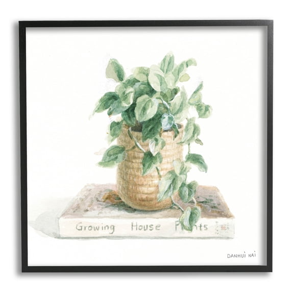 Stupell Industries Potted Plant on Garden Book Painting Black Framed Art Print Wall Art, Design by Danhui Nai