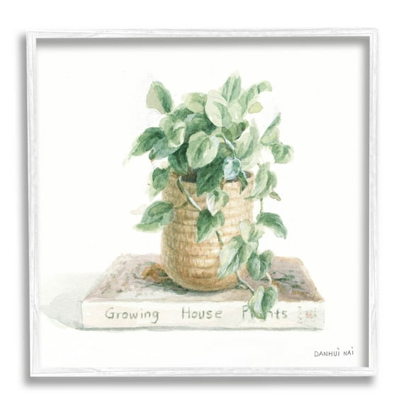 Stupell Industries Potted Plant on Garden Book Painting White Framed Art Print Wall Art, Design by Danhui Nai