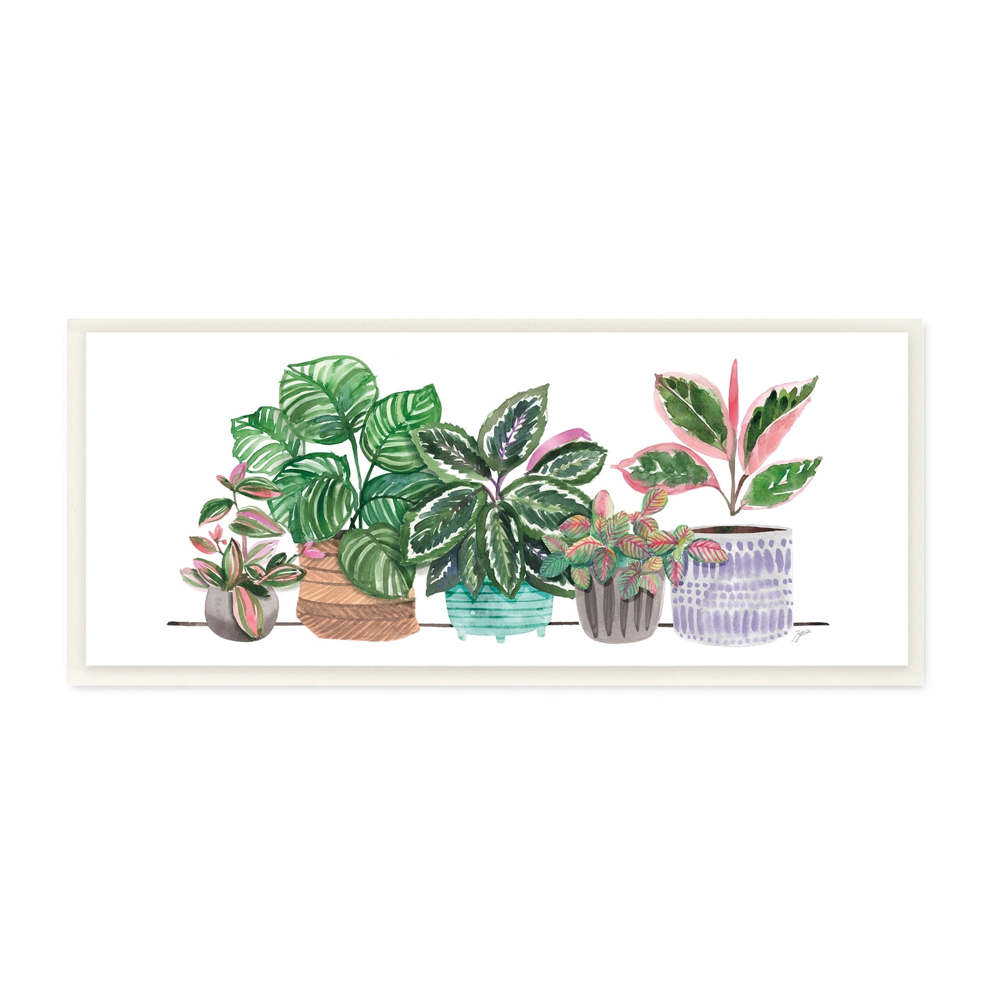 Stupell Industries Potted Plants Herbal Leaves Green Pattern Foliage, 17 x 7, Design by Karyn Panganiban