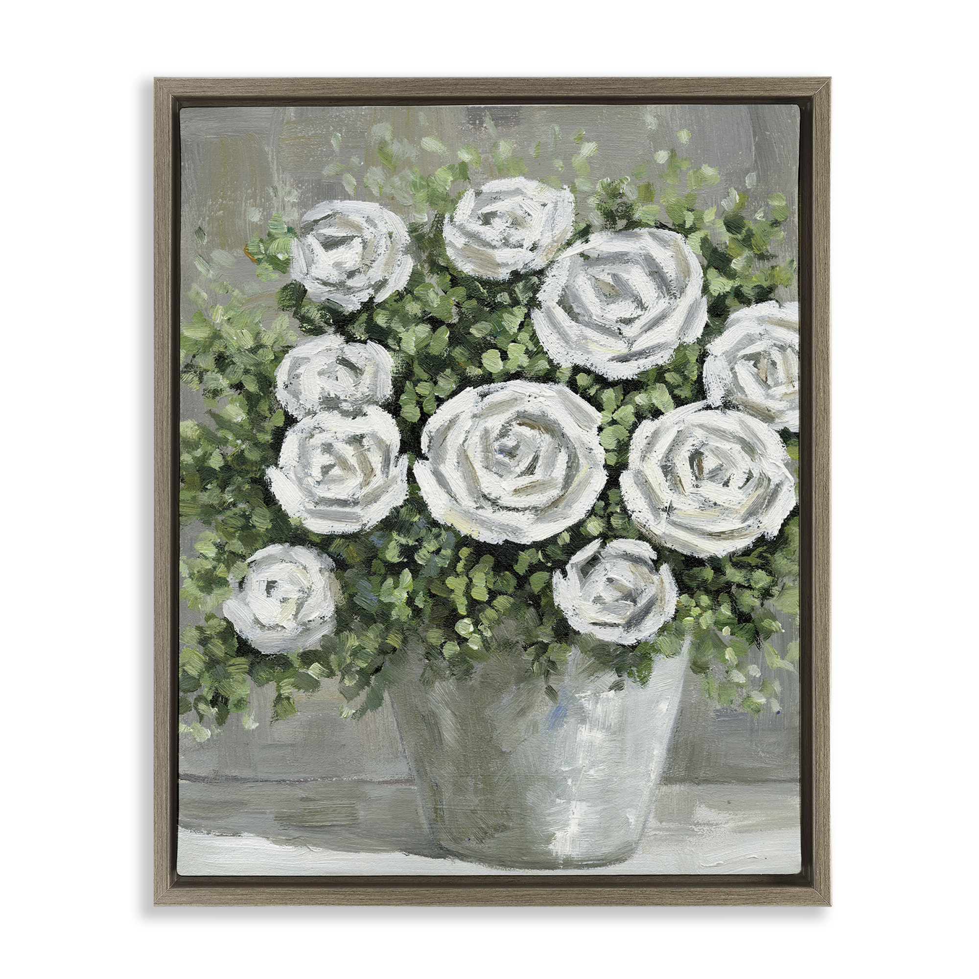 Stupell Industries Potted Ranunculus Blooms Botanical & Floral Painting Brown Floater Framed Art Print Wall Art, 25 x 31