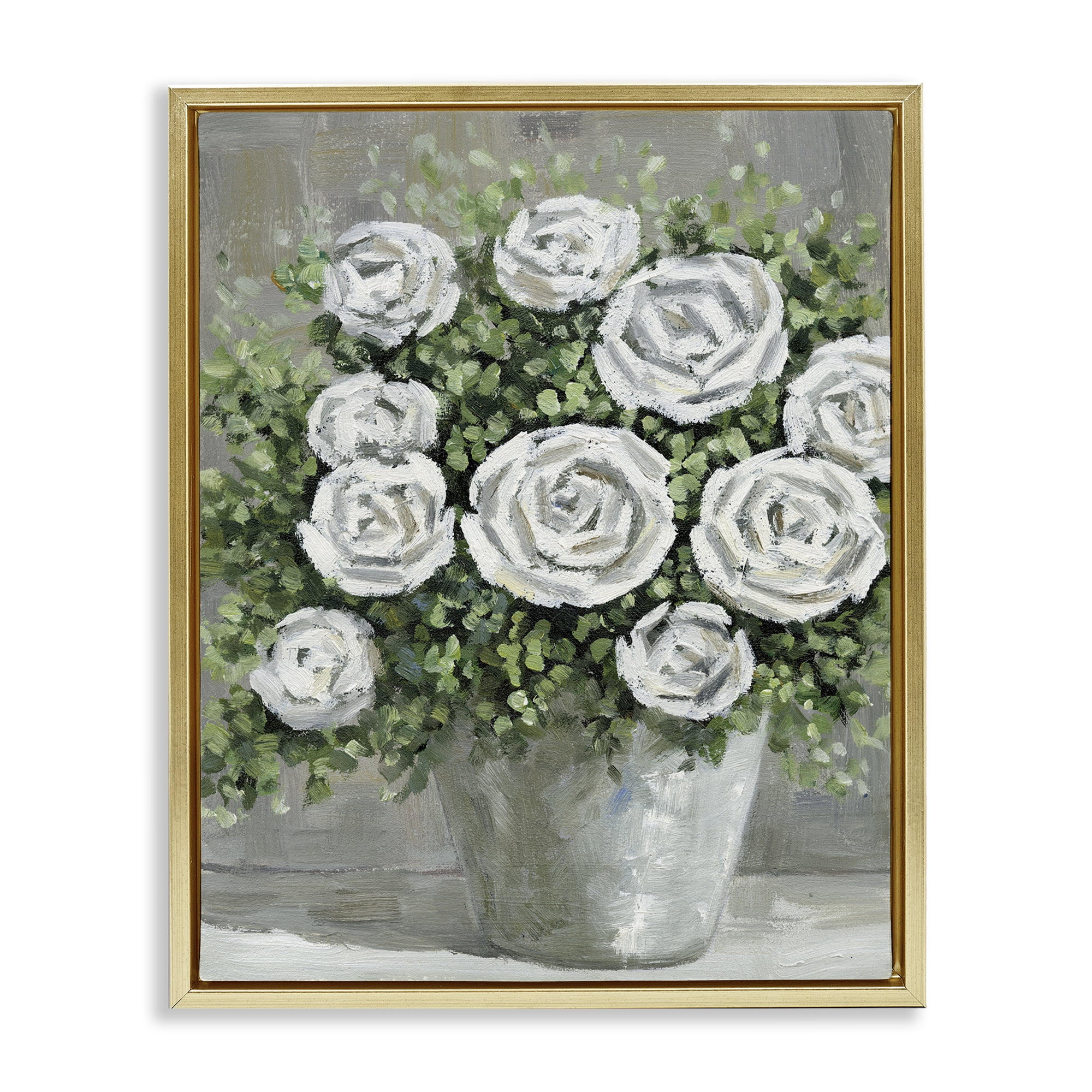 Stupell Industries Potted Ranunculus Blooms Botanical & Floral Painting Gold Floater Framed Art Print Wall Art, 25 x 31