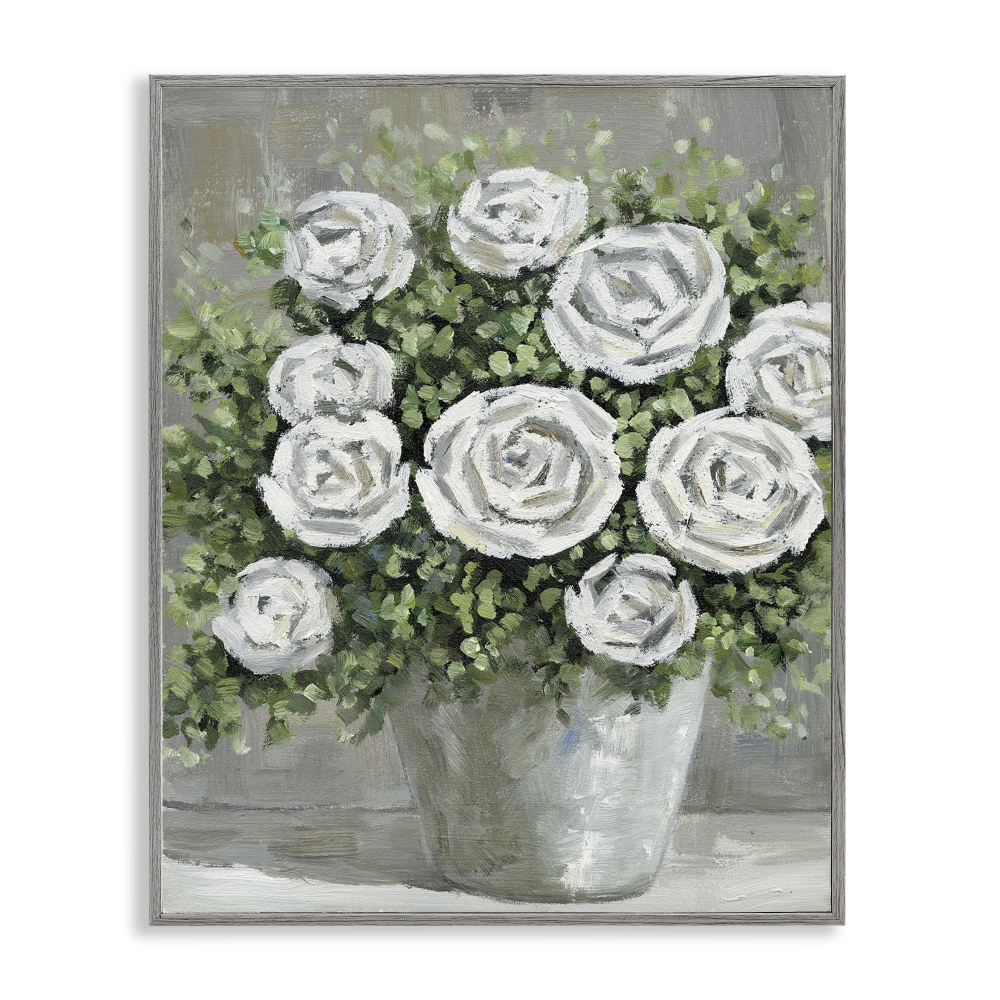 Stupell Industries Potted Ranunculus Blooms Botanical & Floral Painting Gray Framed Art Print Wall Art, 16 x 20