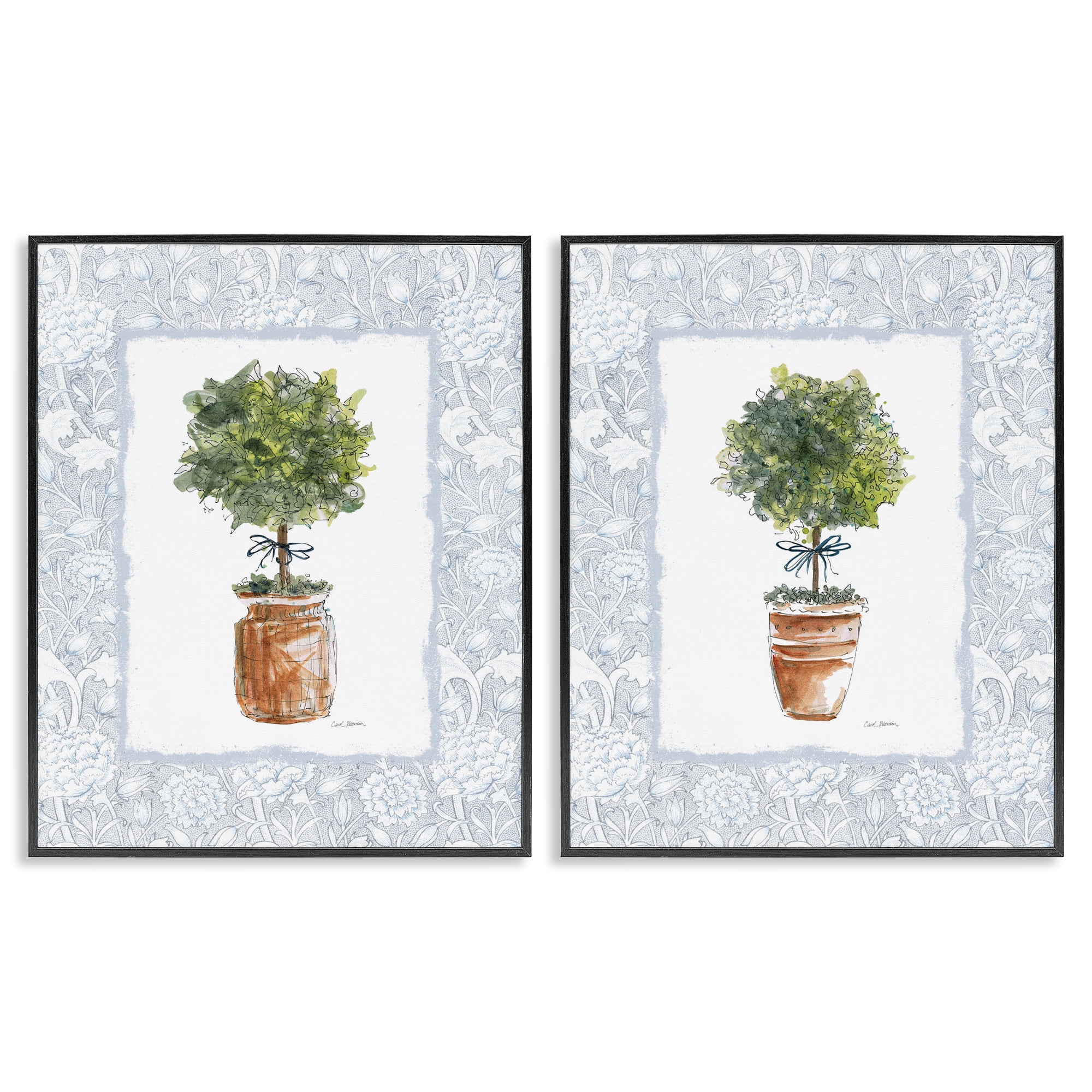 Stupell Industries Potted Topiary Plants 2 Piece Black Framed Giclee Art Set, design by Carol Robinson