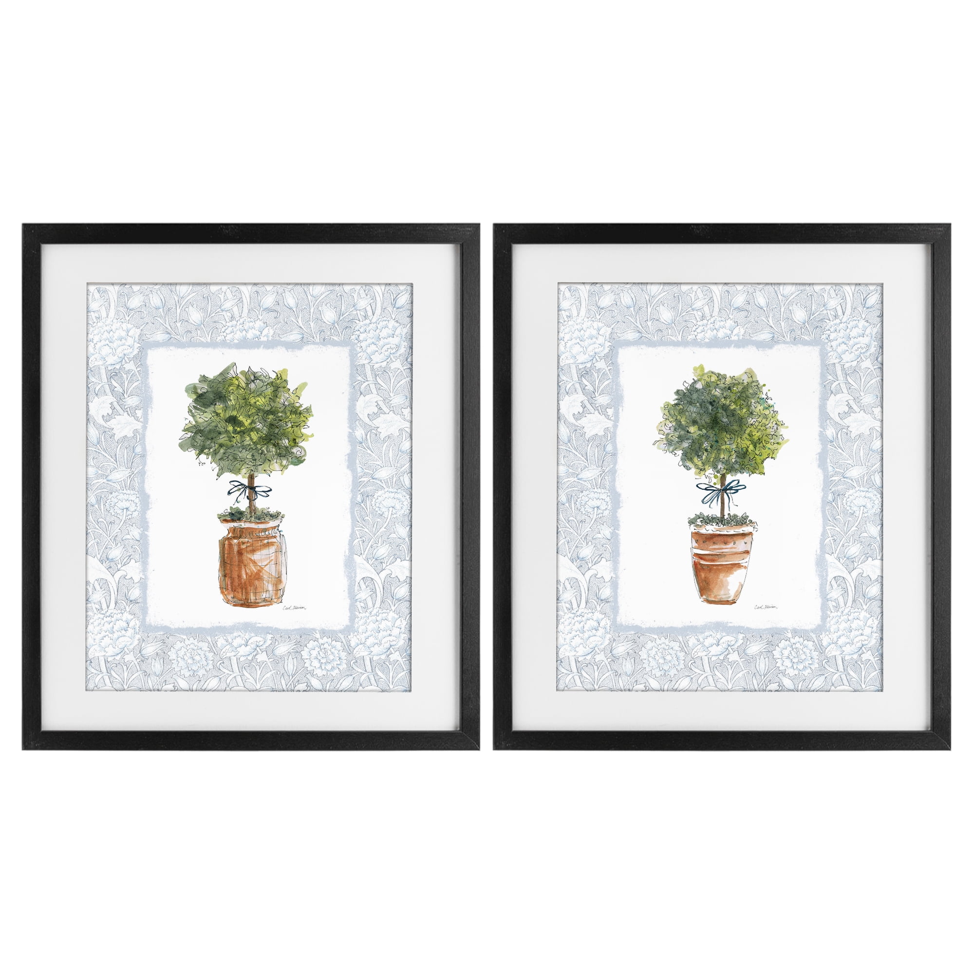 Stupell Industries Potted Topiary Plants 2 Piece Black Framed Print Under Glass Set, design by Carol Robinson