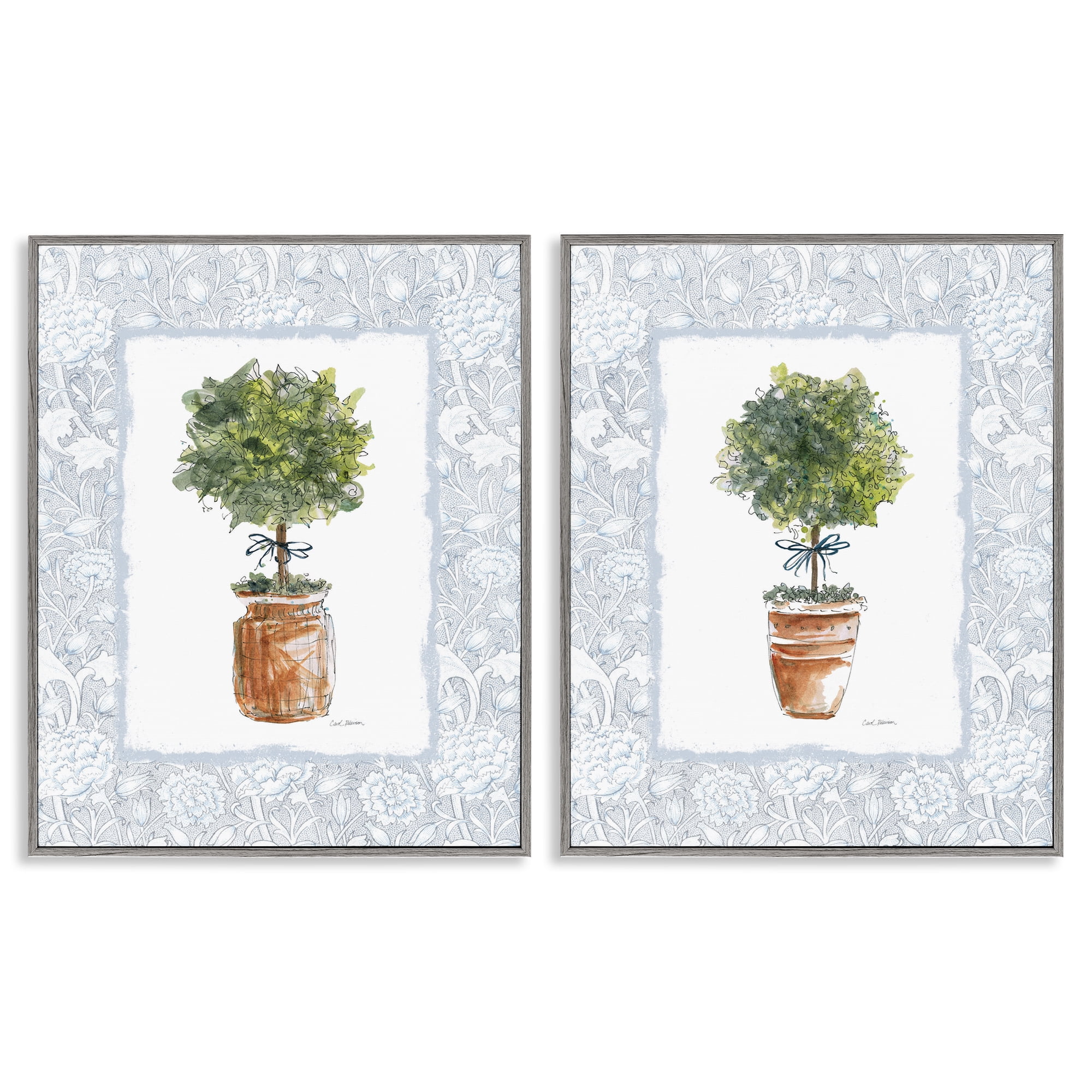Stupell Industries Potted Topiary Plants 2 Piece Gray Framed Giclee Art Set, design by Carol Robinson