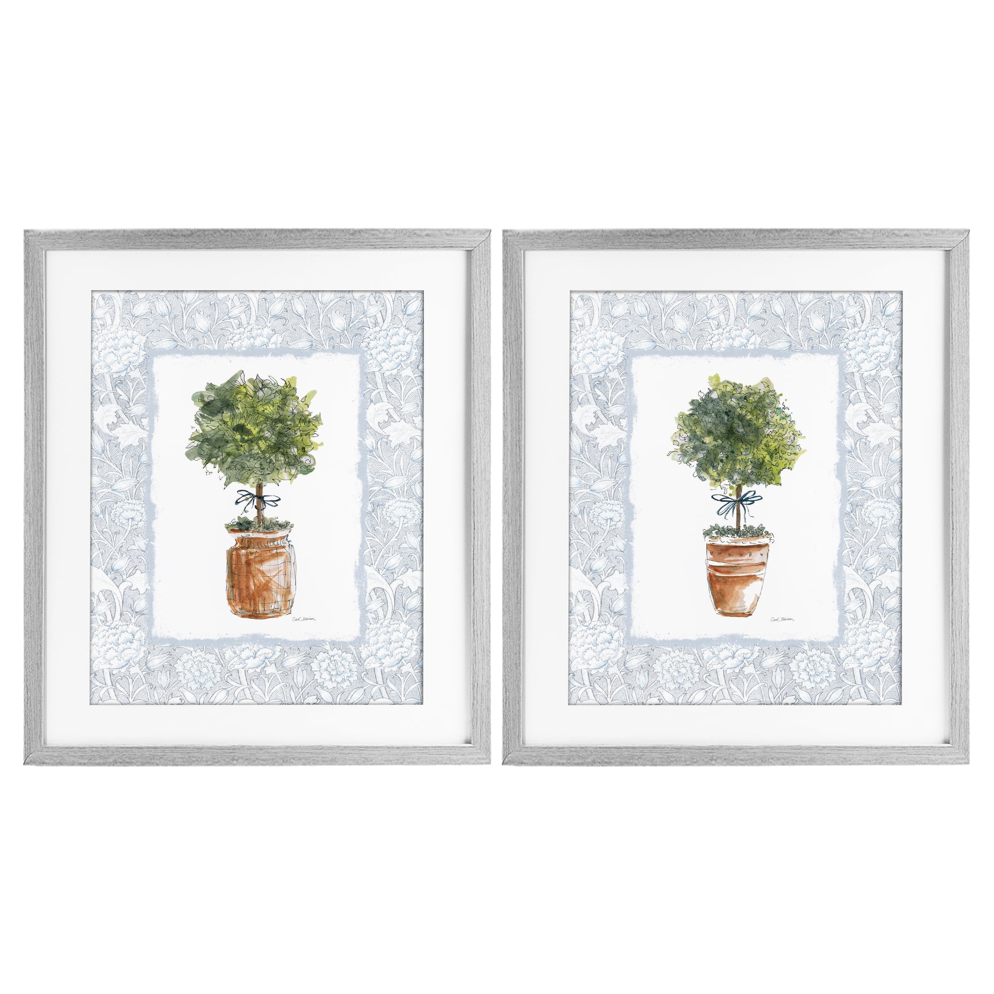 Stupell Industries Potted Topiary Plants 2 Piece Gray Framed Print Under Glass Set, design by Carol Robinson