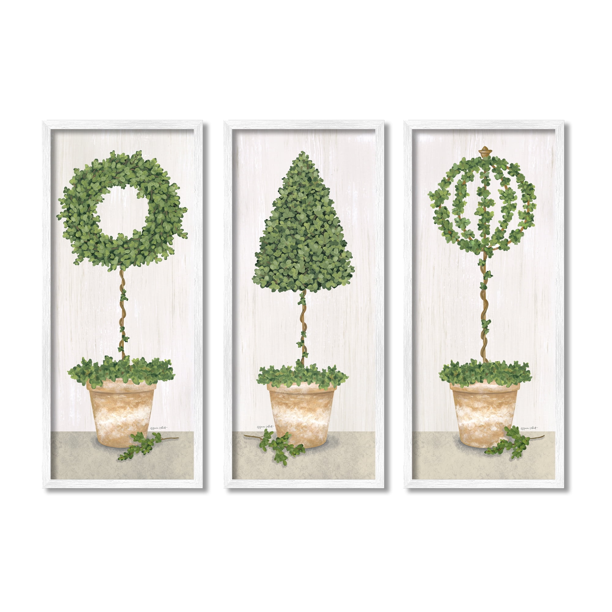 Stupell Industries Potted Topiary Plants Rustic Gardening Botanicals Graphic Art White Framed Art Print Wall Art, Set of 3, Design by Annie LaPoint