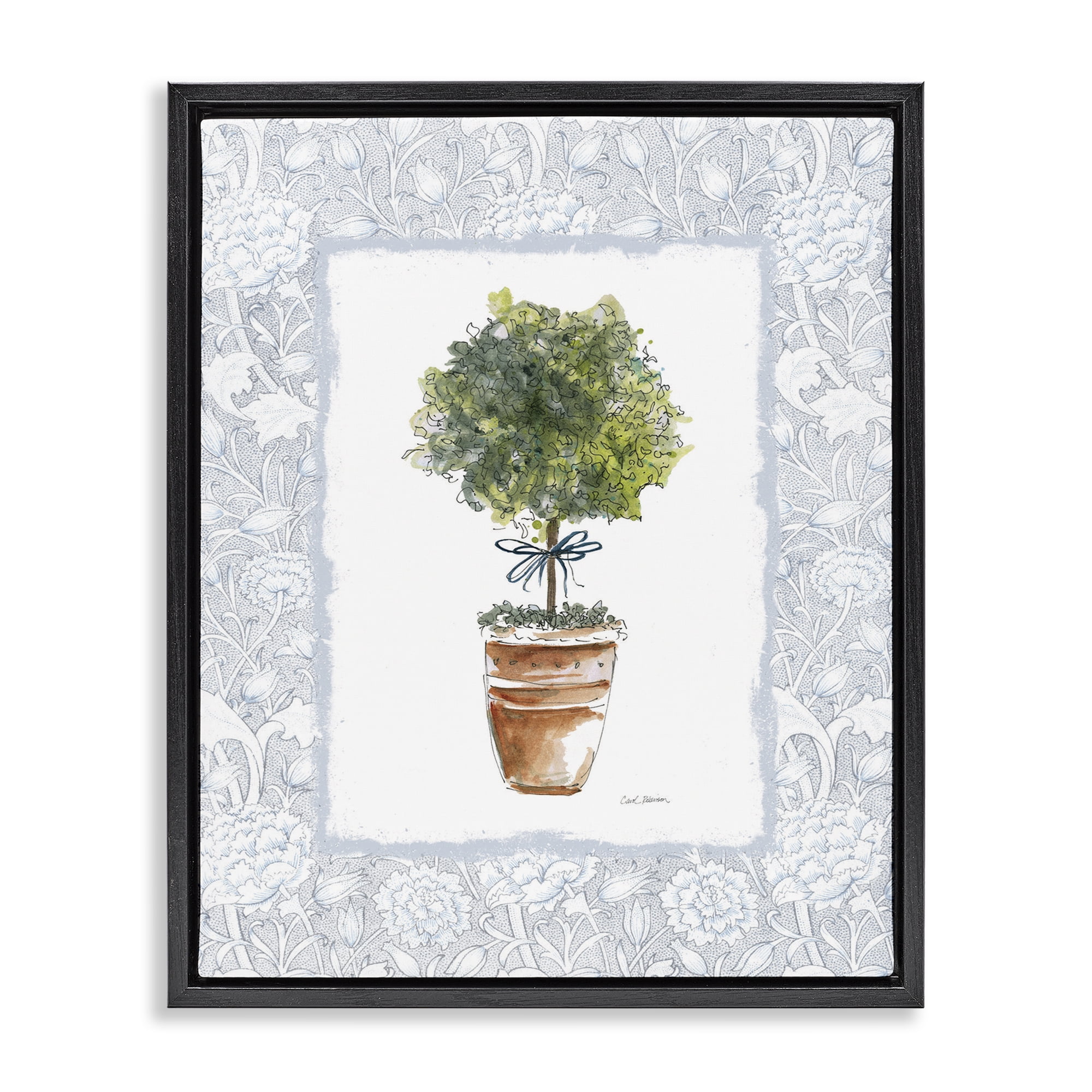 Stupell Industries Potted Topiary in Terracotta Black Framed Floater Canvas Wall Art, design by Carol Robinson