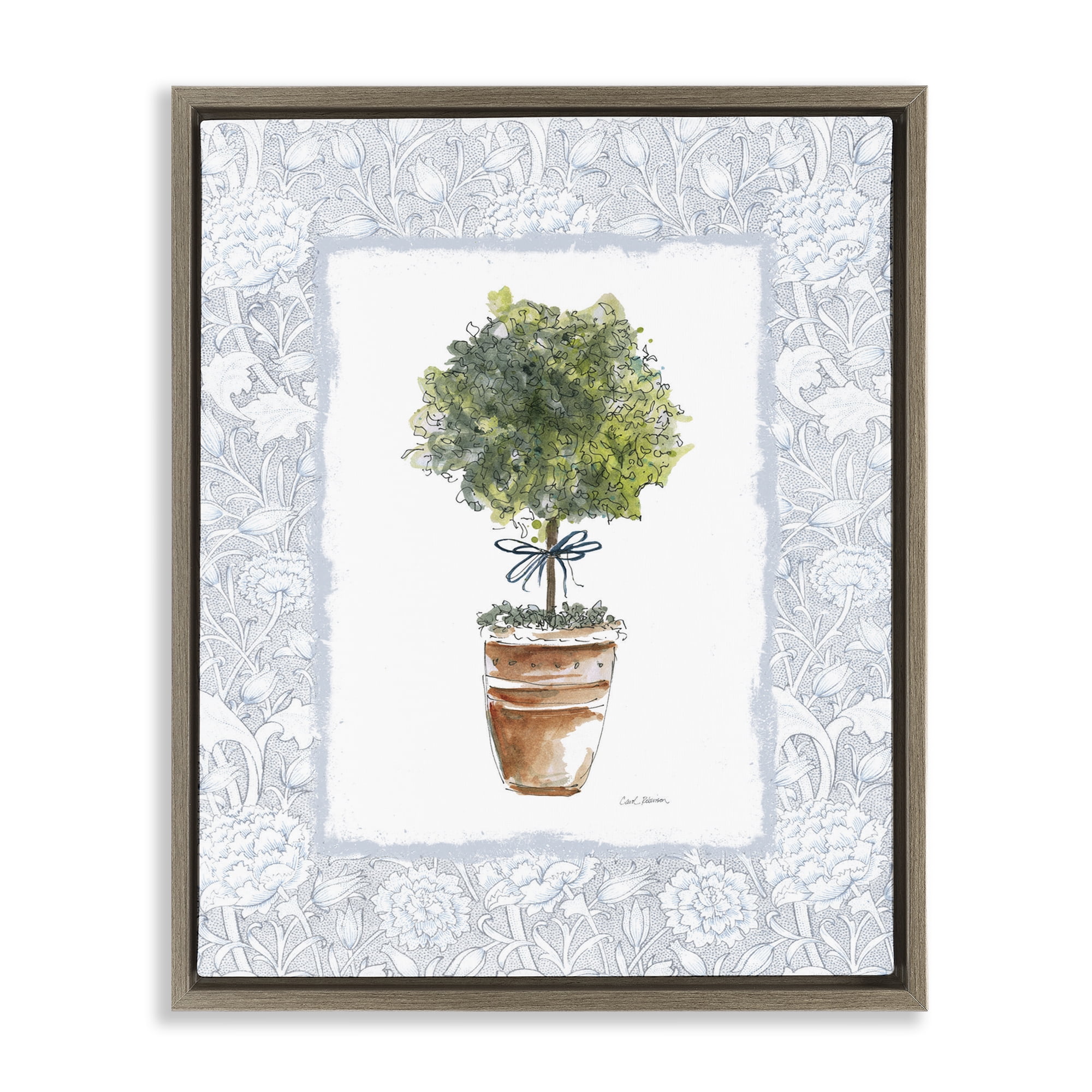 Stupell Industries Potted Topiary in Terracotta Brown Framed Floater Canvas Wall Art, design by Carol Robinson
