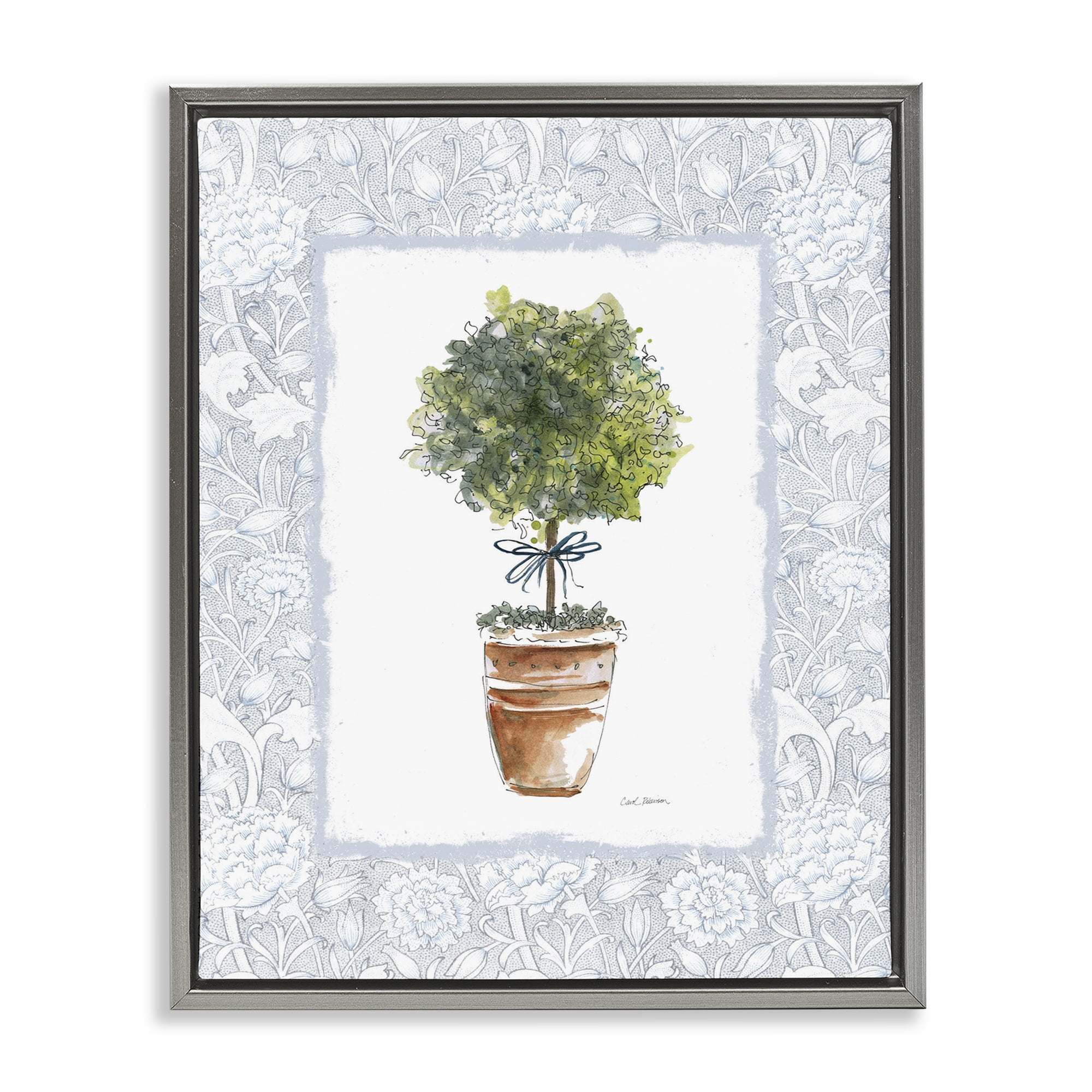 Stupell Industries Potted Topiary in Terracotta Gray Framed Floater Canvas Wall Art, design by Carol Robinson