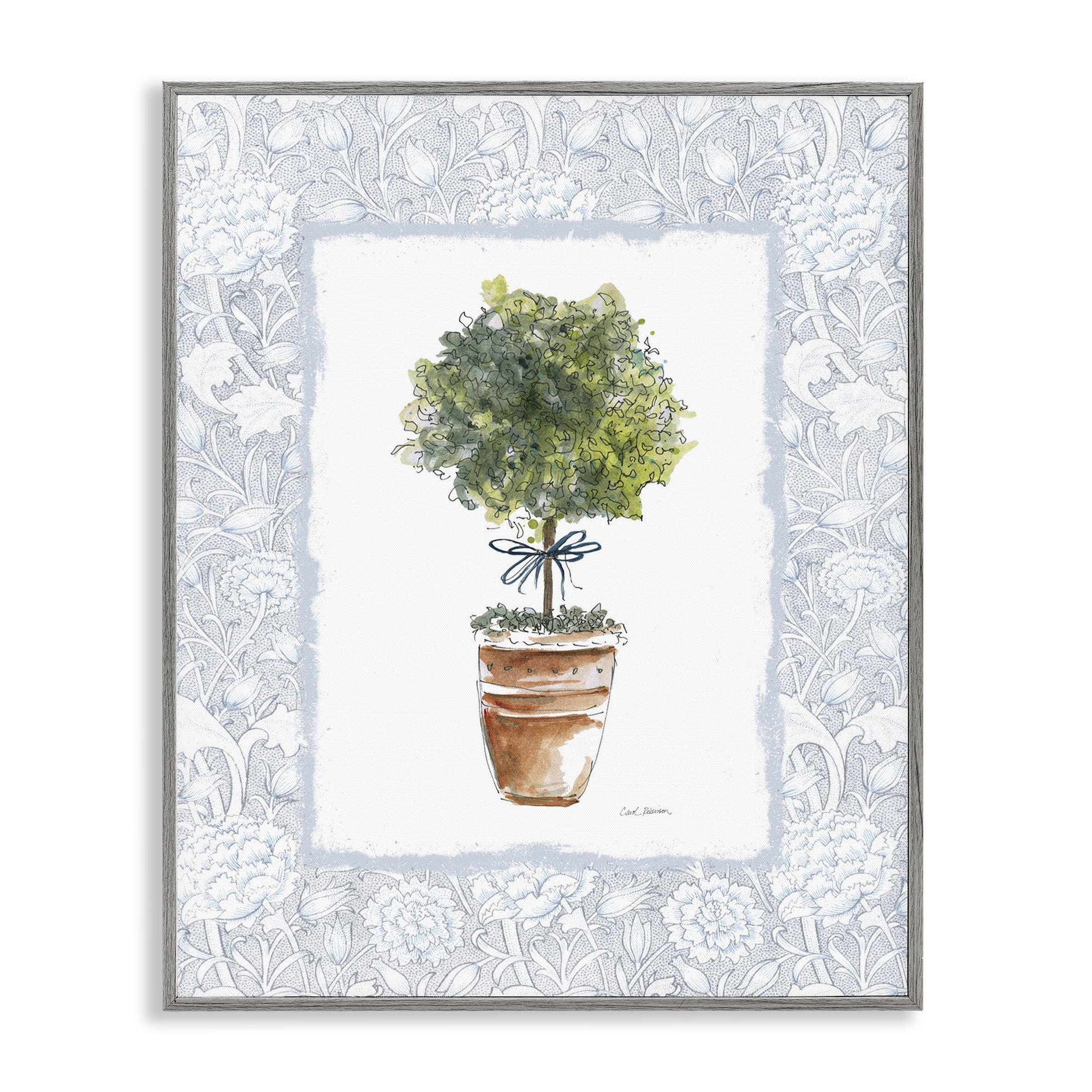 Stupell Industries Potted Topiary in Terracotta Gray Framed Giclee Art, design by Carol Robinson
