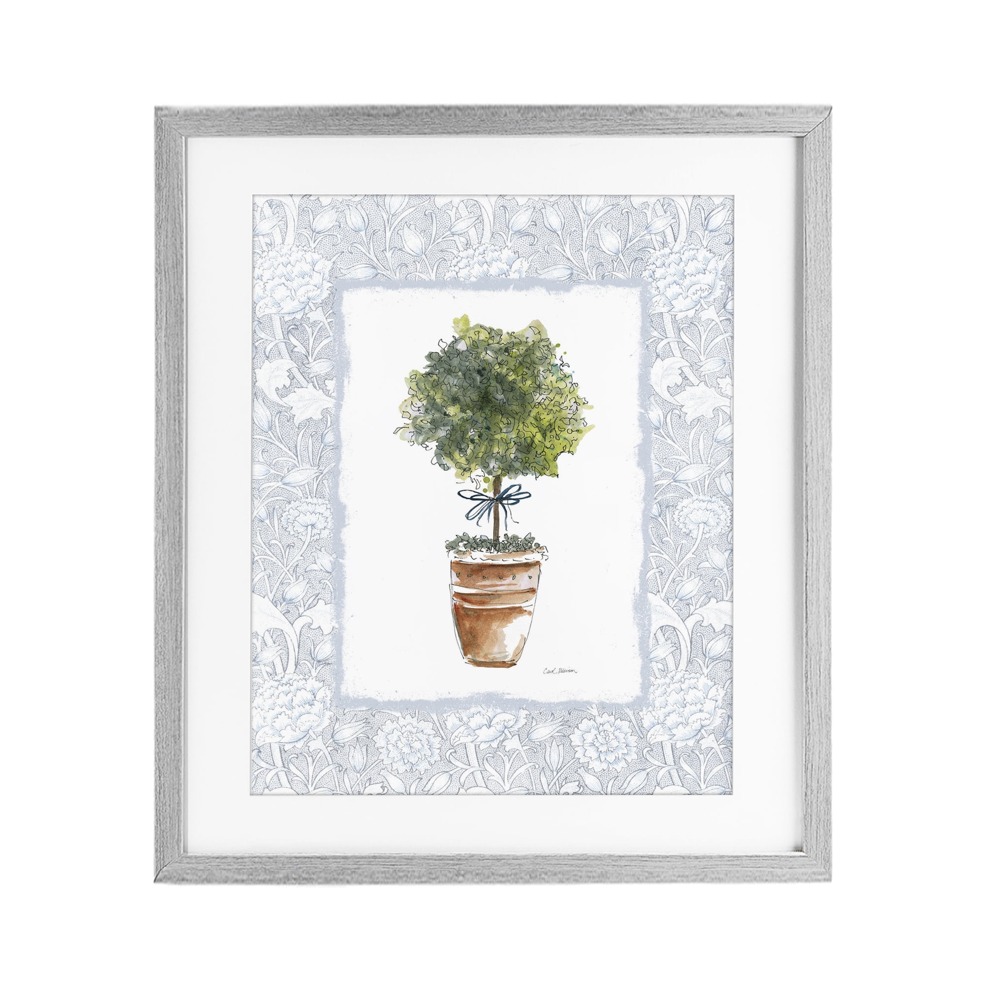 Stupell Industries Potted Topiary in Terracotta Gray Framed Print Under Glass, design by Carol Robinson