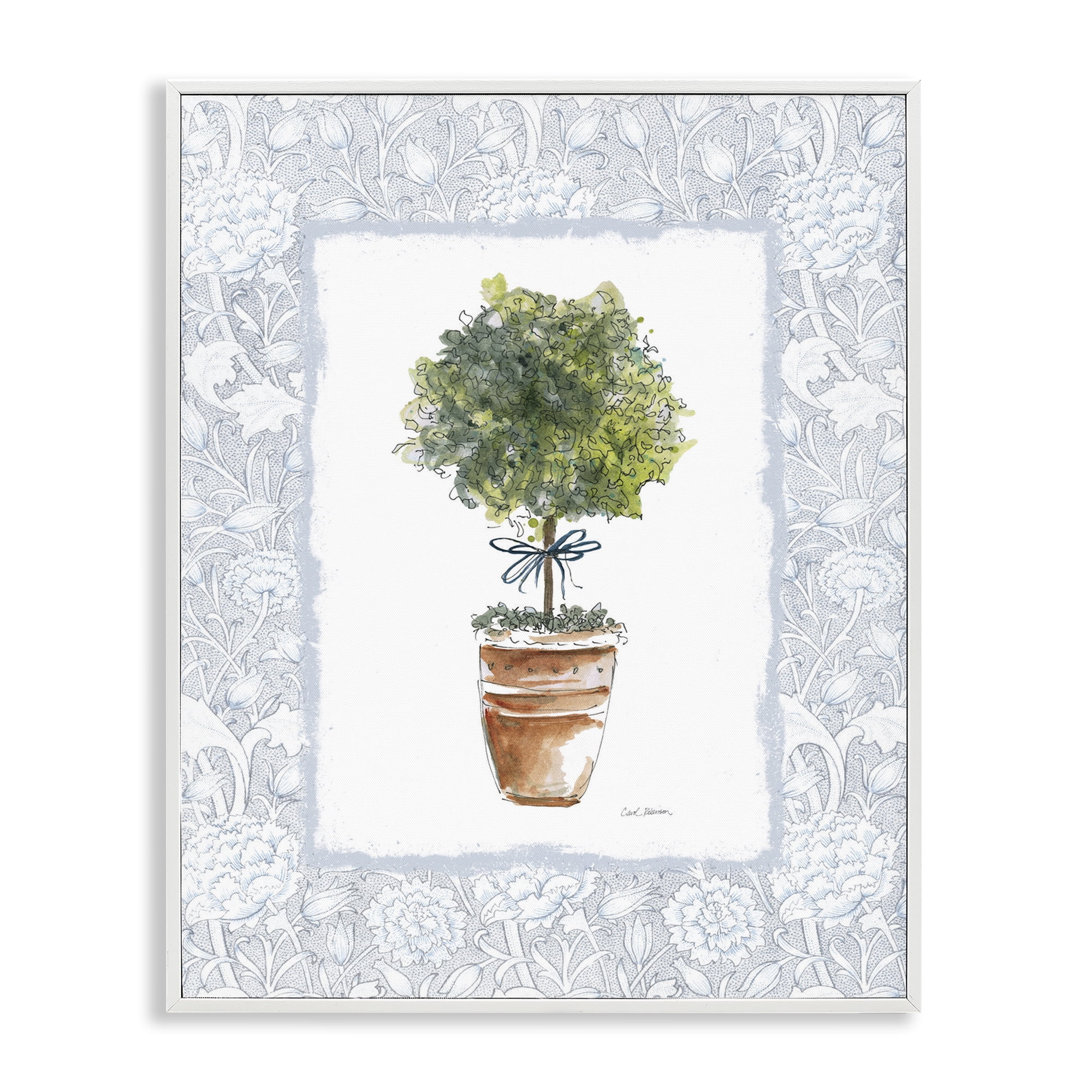 Stupell Industries Potted Topiary in Terracotta White Framed Giclee Art, design by Carol Robinson