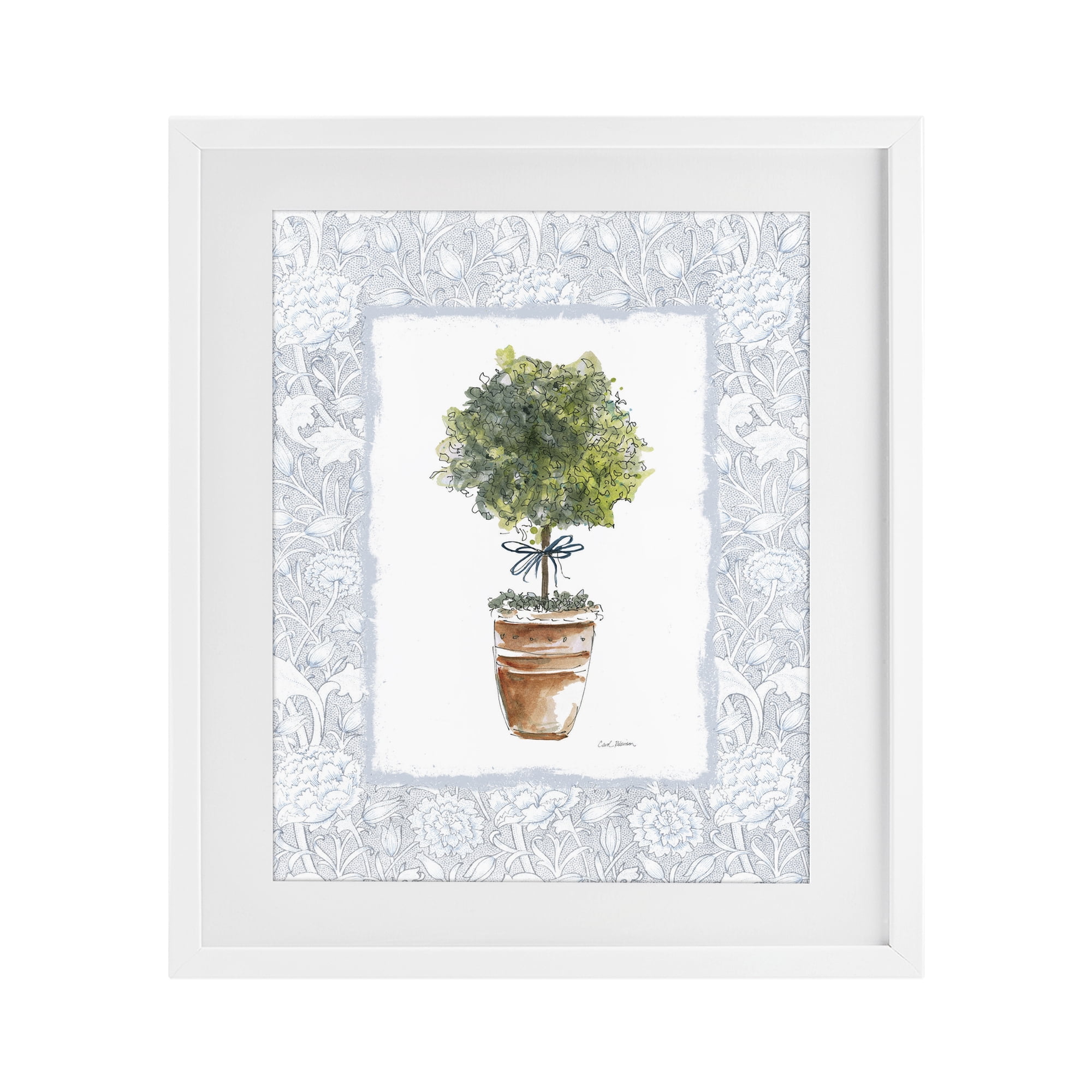 Stupell Industries Potted Topiary in Terracotta White Framed Print Under Glass, design by Carol Robinson