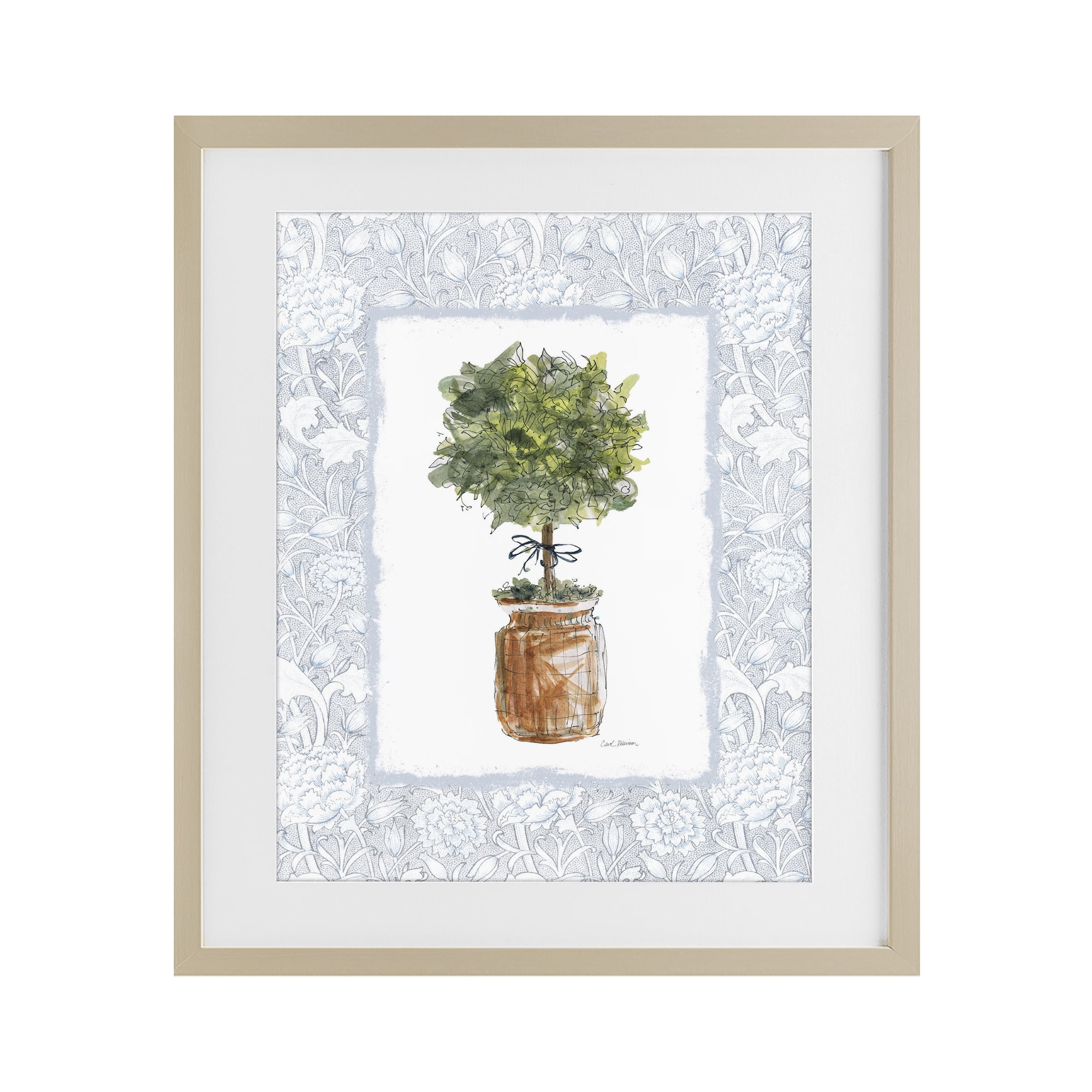 Stupell Industries Potted Topiary with Ribbon Birch Framed Print Under Glass, design by Carol Robinson