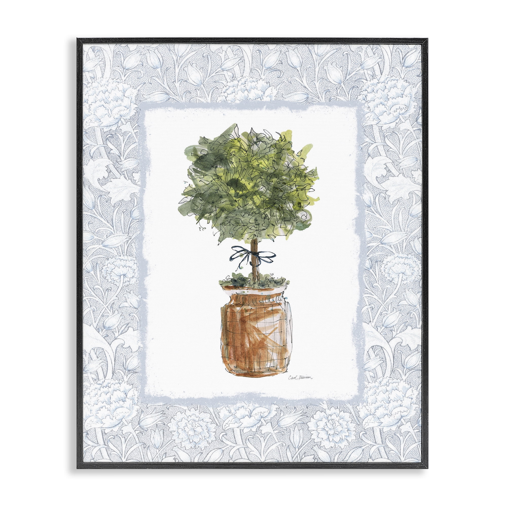 Stupell Industries Potted Topiary with Ribbon Black Framed Giclee Art, design by Carol Robinson