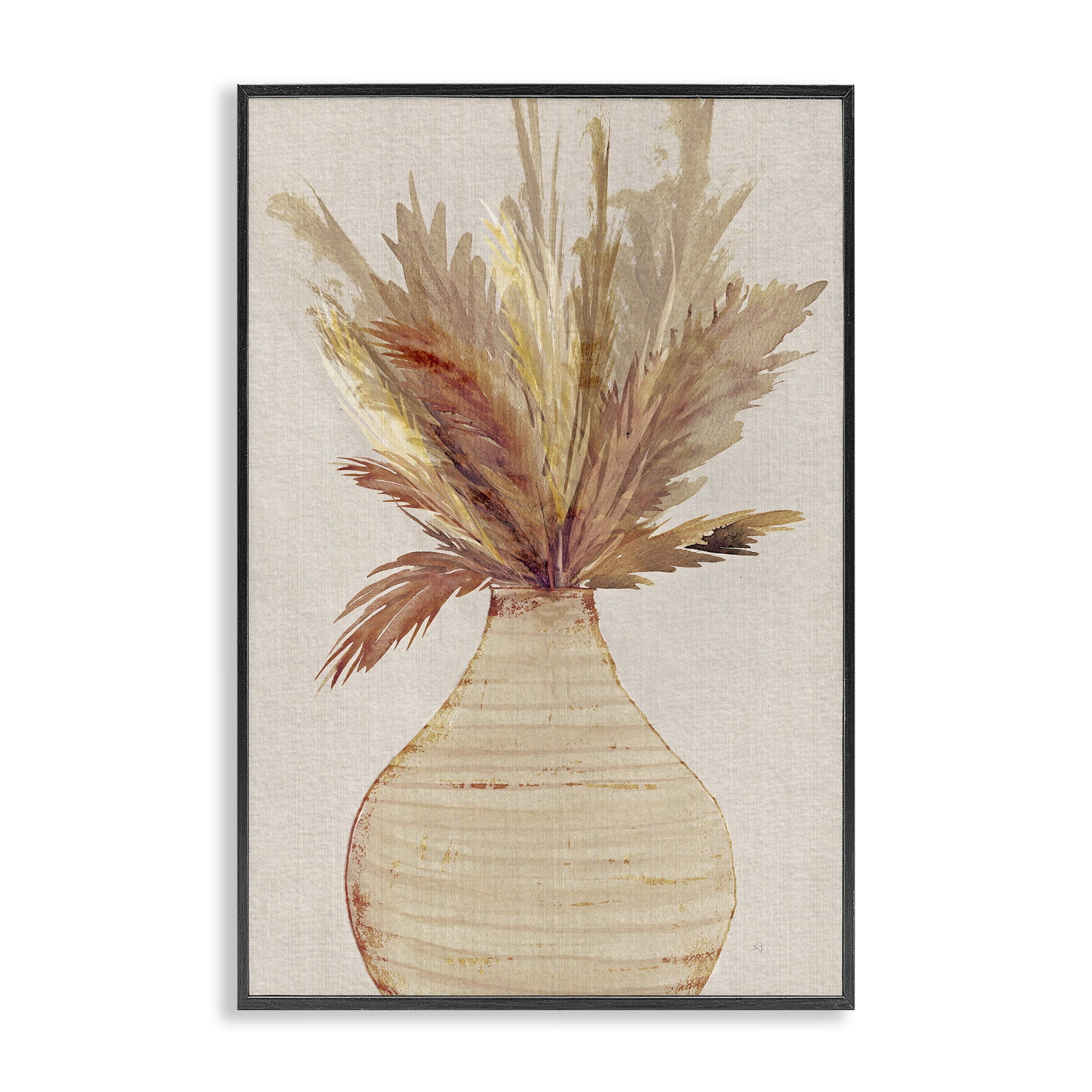Stupell Industries Potted Wheat Reeds Botanical & Floral Painting Black Framed Art Print Wall Art, 12 x 18
