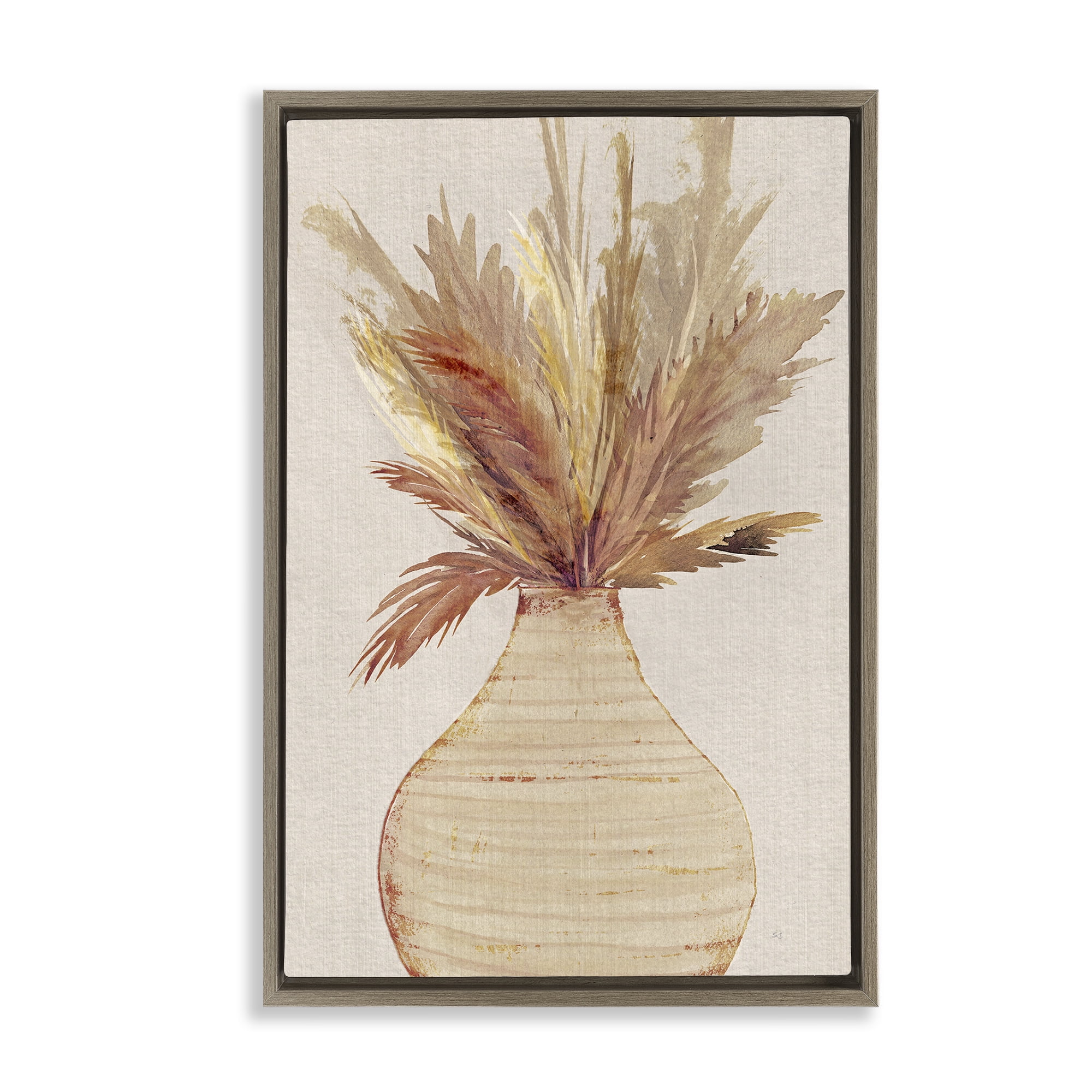 Stupell Industries Potted Wheat Reeds Botanical & Floral Painting Brown Floater Framed Art Print Wall Art, 17 x 25