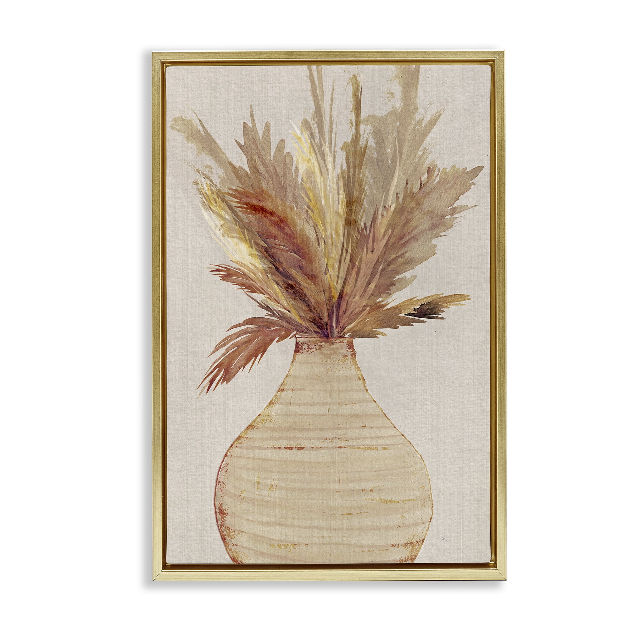 Stupell Industries Potted Wheat Reeds Botanical & Floral Painting Gold Floater Framed Art Print Wall Art, 21 x 31