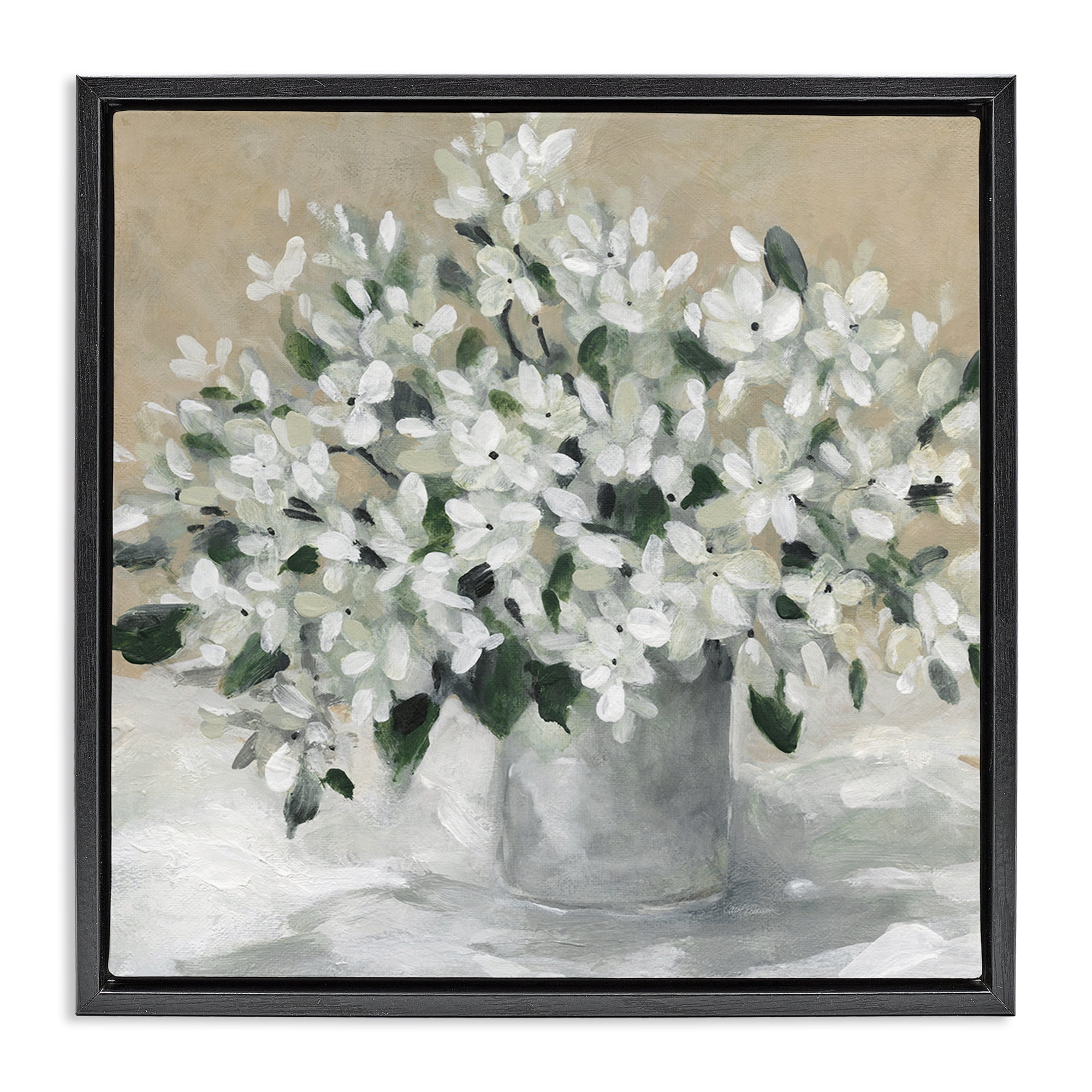 Stupell Industries Potted White Blooms Botanical & Floral Painting Black Floater Framed Art Print Wall Art, 25 x 25