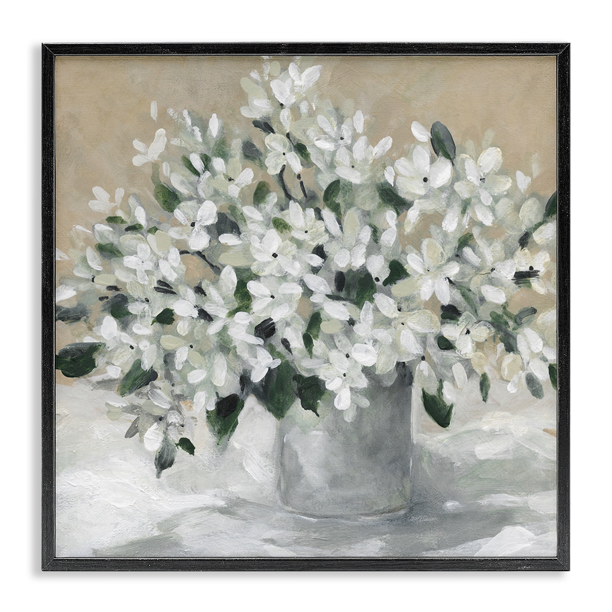 Stupell Industries Potted White Blooms Botanical & Floral Painting Black Framed Art Print Wall Art, 24 x 24