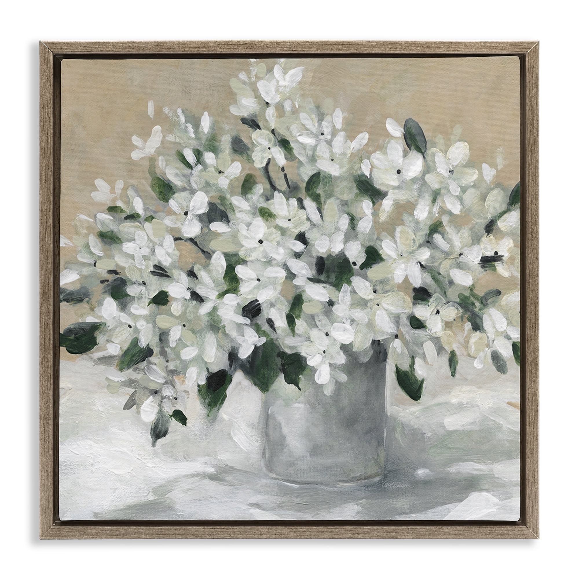 Stupell Industries Potted White Blooms Botanical & Floral Painting Brown Floater Framed Art Print Wall Art, 25 x 25