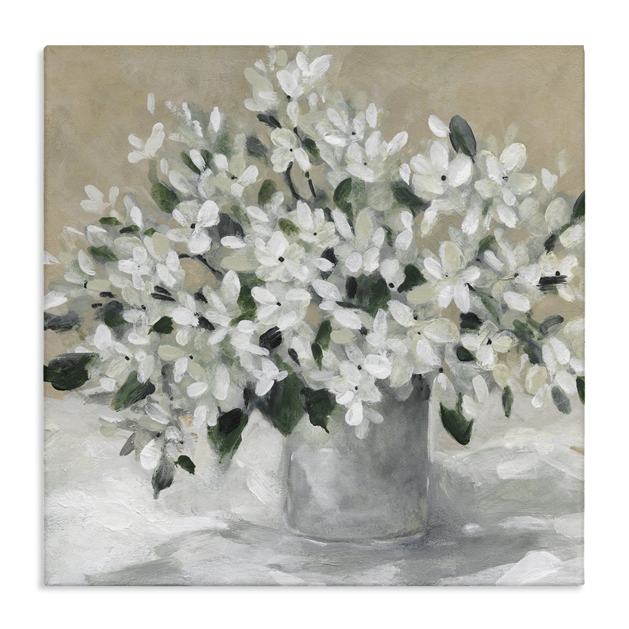 Stupell Industries Potted White Blooms Botanical & Floral Painting Gallery Wrapped Canvas Art Print Wall Art, 24 x 24