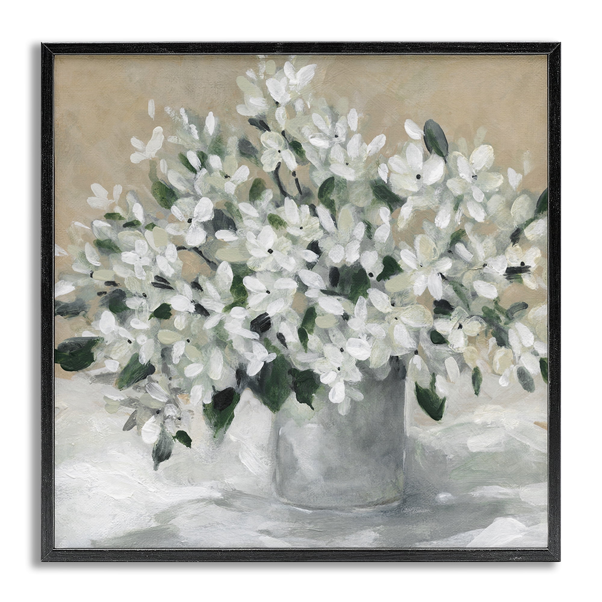 Stupell Industries Potted White Blooms Botanical & Floral Painting Gray Framed Art Print Wall Art, 17 x 17